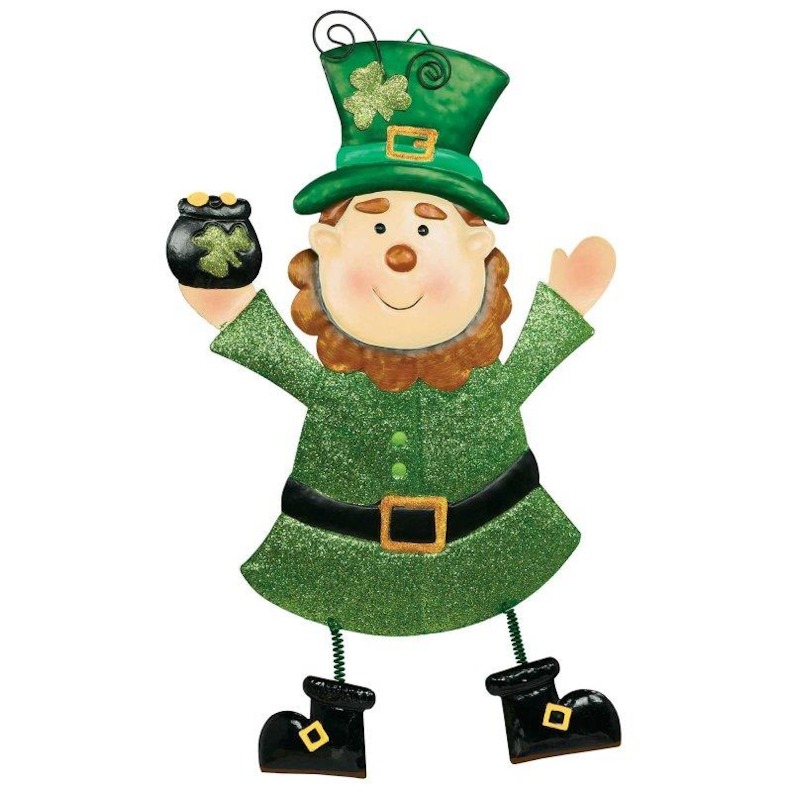 St. Patrick's Day Leprechaun Hanging Glitter Metal Sign Decoration