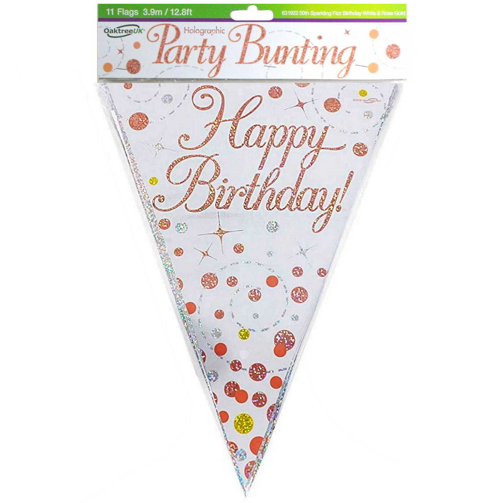 Sparkling Fizz Rose Gold Happy Birthday Flag Banner