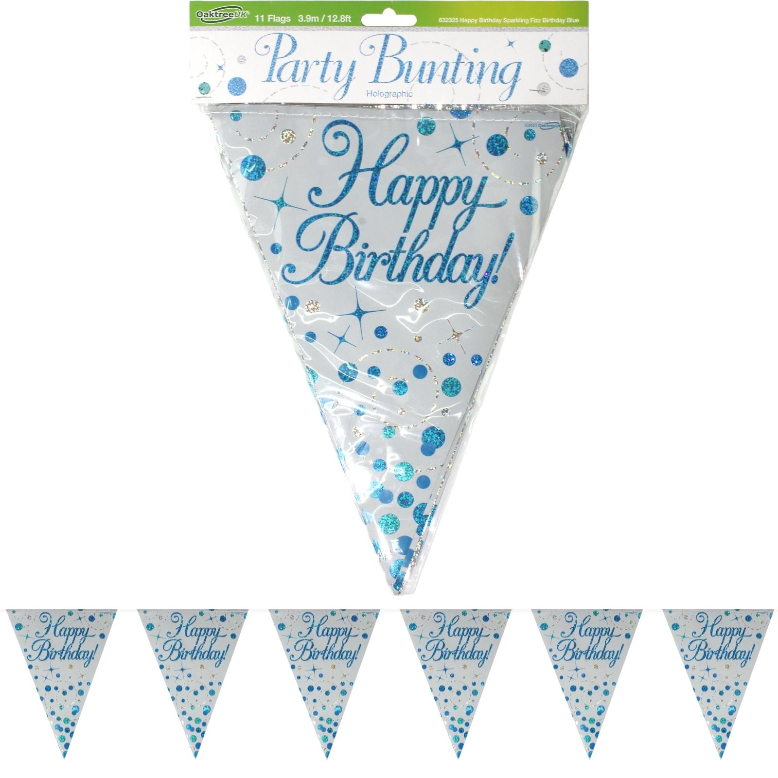 Sparkling Fizz Blue Happy Birthday Flag Banner