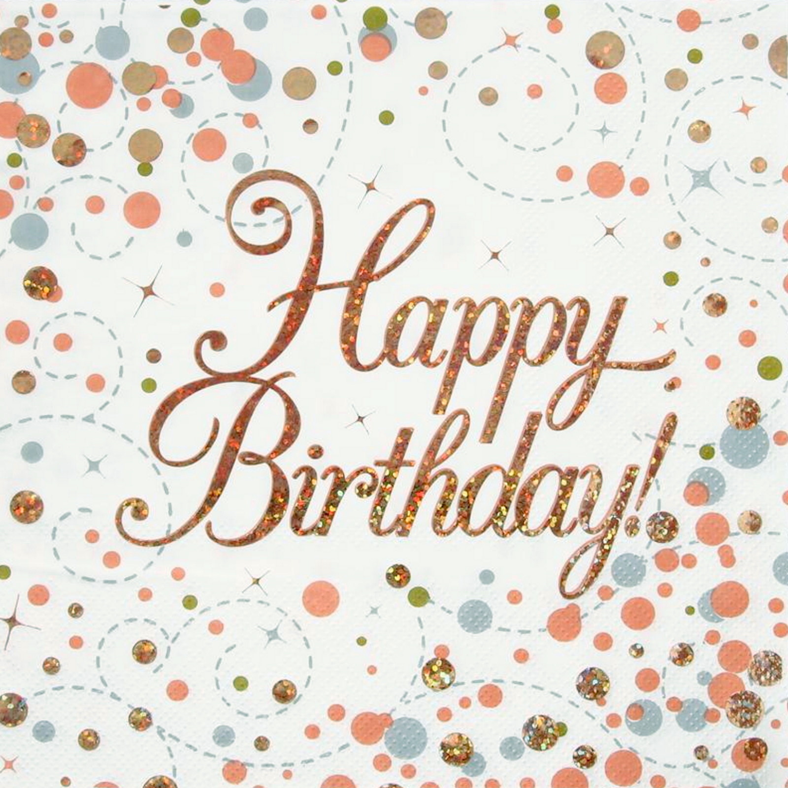 Sparkling Fizz Rose Gold Happy Birthday Large Napkins / Serviettes (Pack of 16)