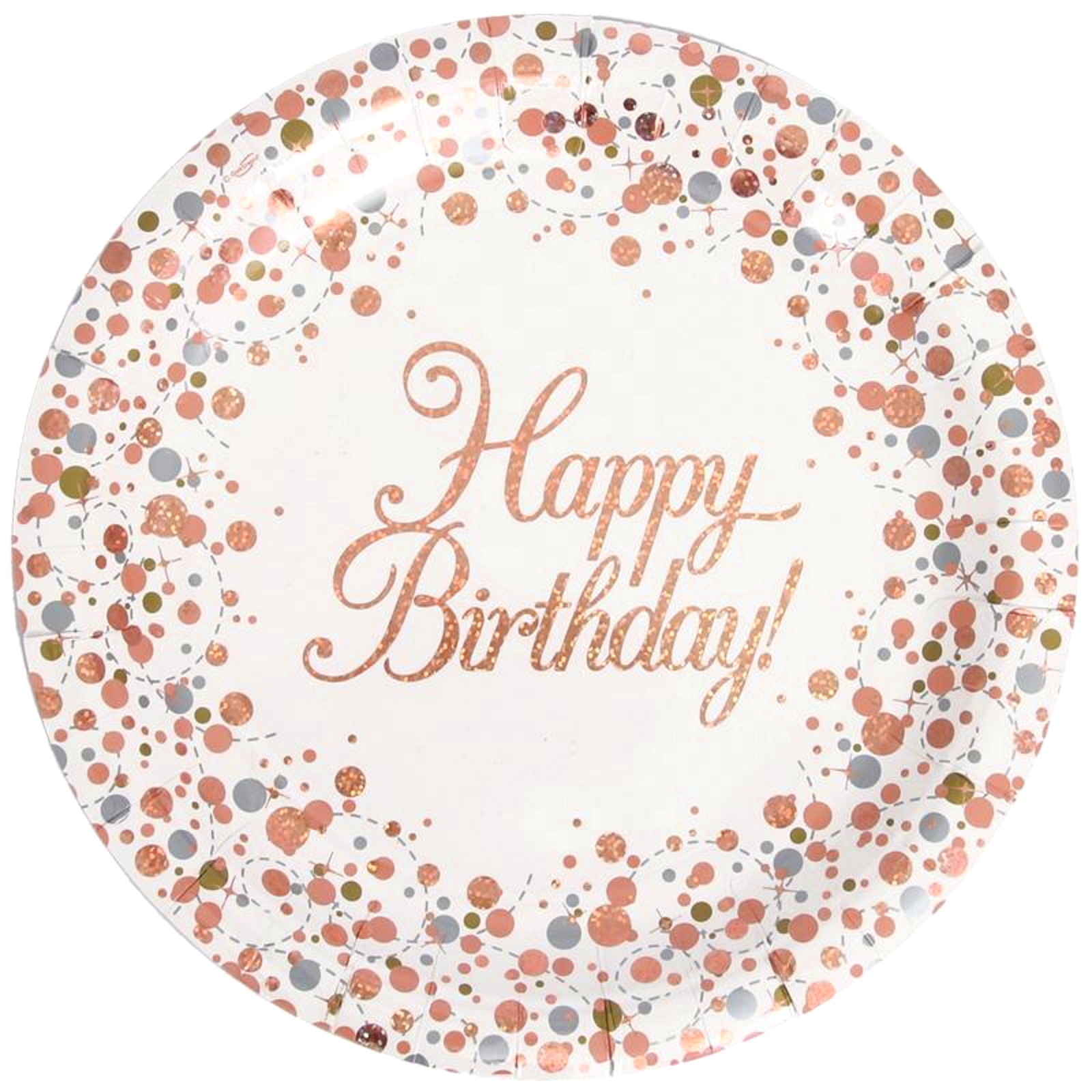Sparkling Fizz Rose Gold Happy Birthday Large Paper Plates (Pack of 8)