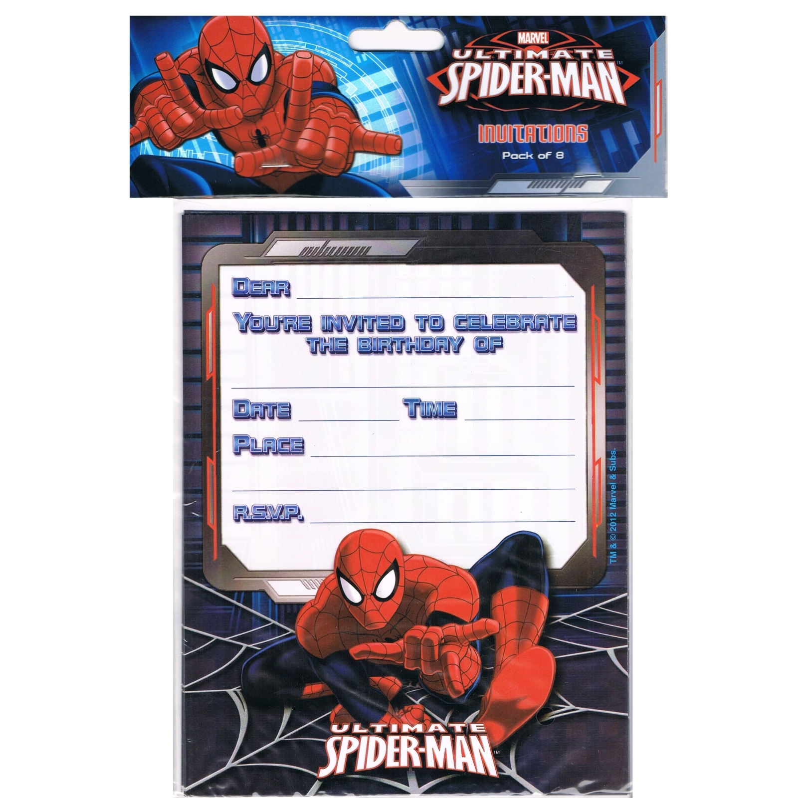 Ultimate Spiderman Party Invitations (Pack of 8)