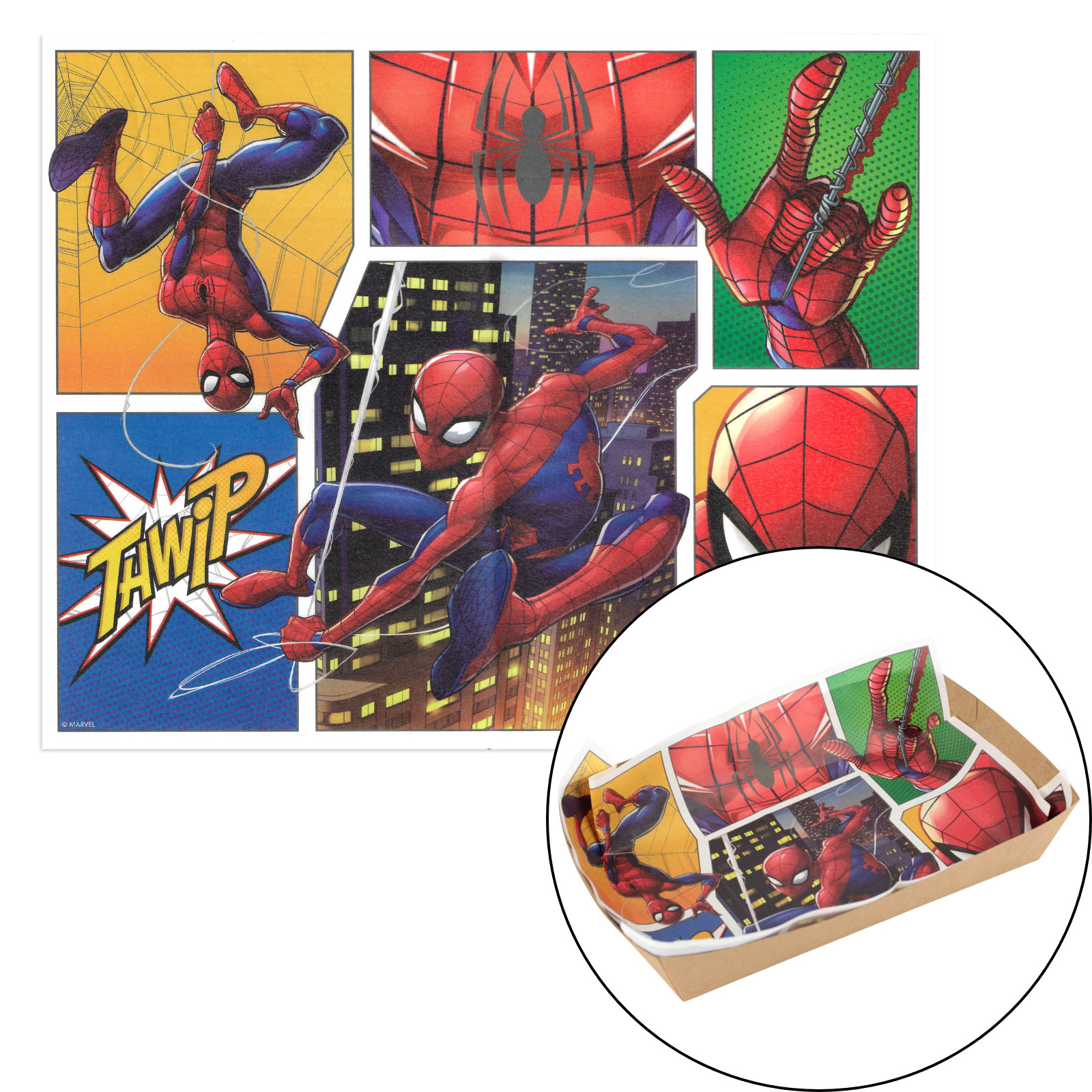 Spiderman City Scape Grease Proof Paper Plate / Tray Liners (8 Sheets) 