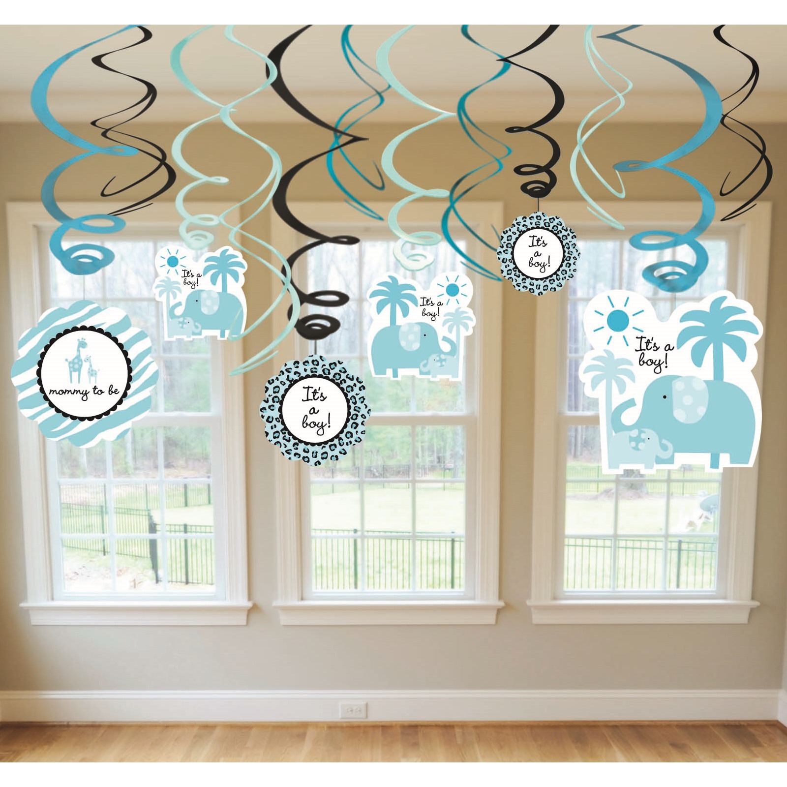 Sweet Safari Boy Swirl Decorations (Pack of 12)