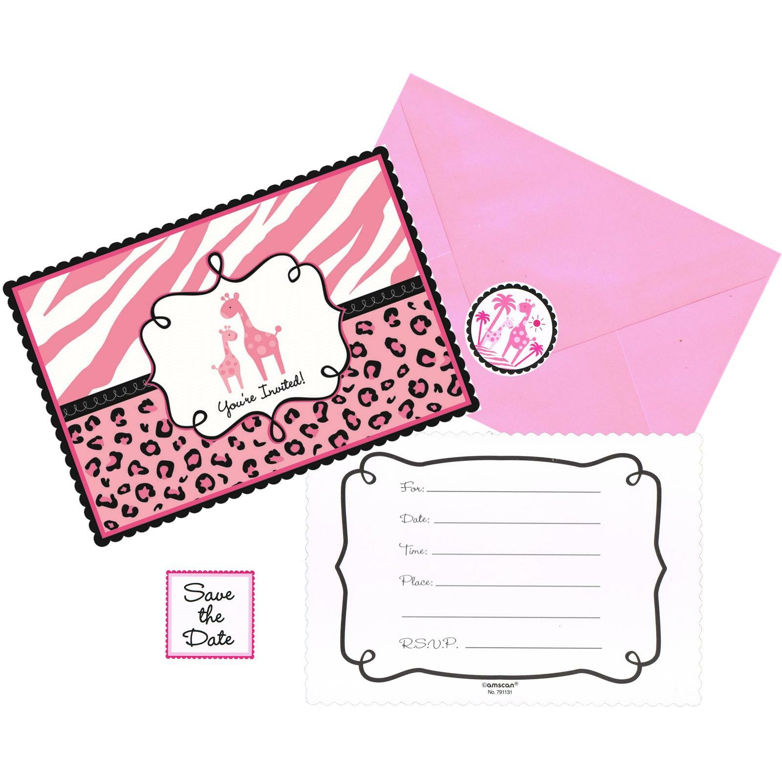 Sweet Safari Girl Baby Shower Invitations (Value Pack of 20)