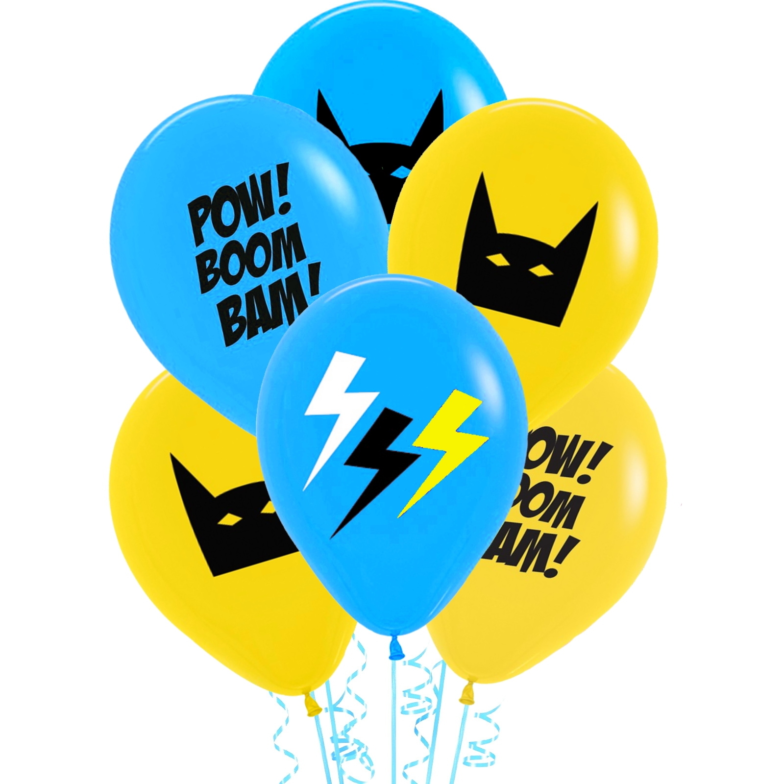 Superhero Boys Yellow & Blue Comic Balloons (Pack of 6)