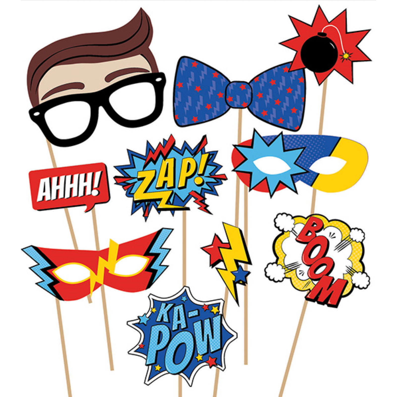 Superhero Comic Photo Booth Prop Set (Pack of 10)
