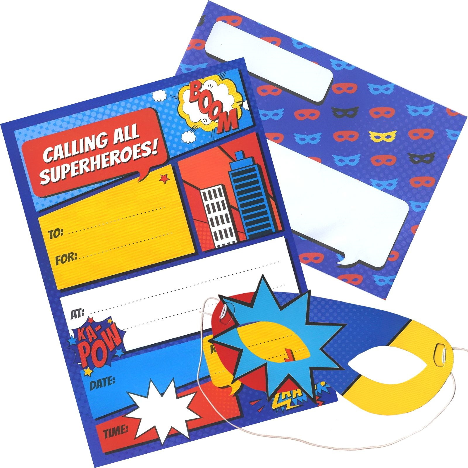 Superhero Invitations With Masks (Pack of 8)