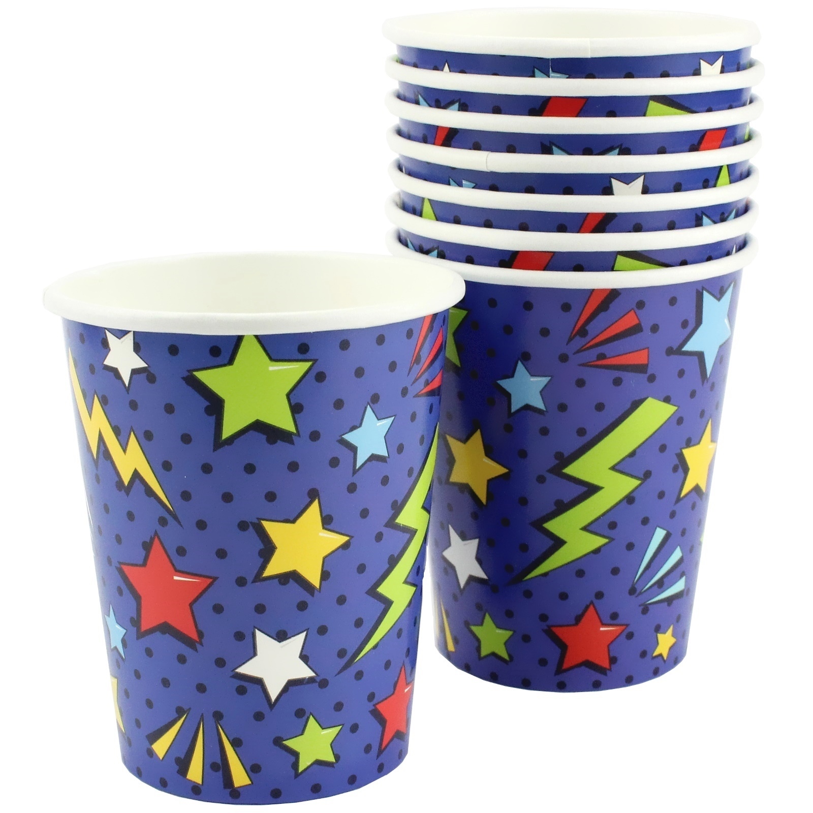 Superhero Lightning and Stars Paper Cups (Pack of 8)