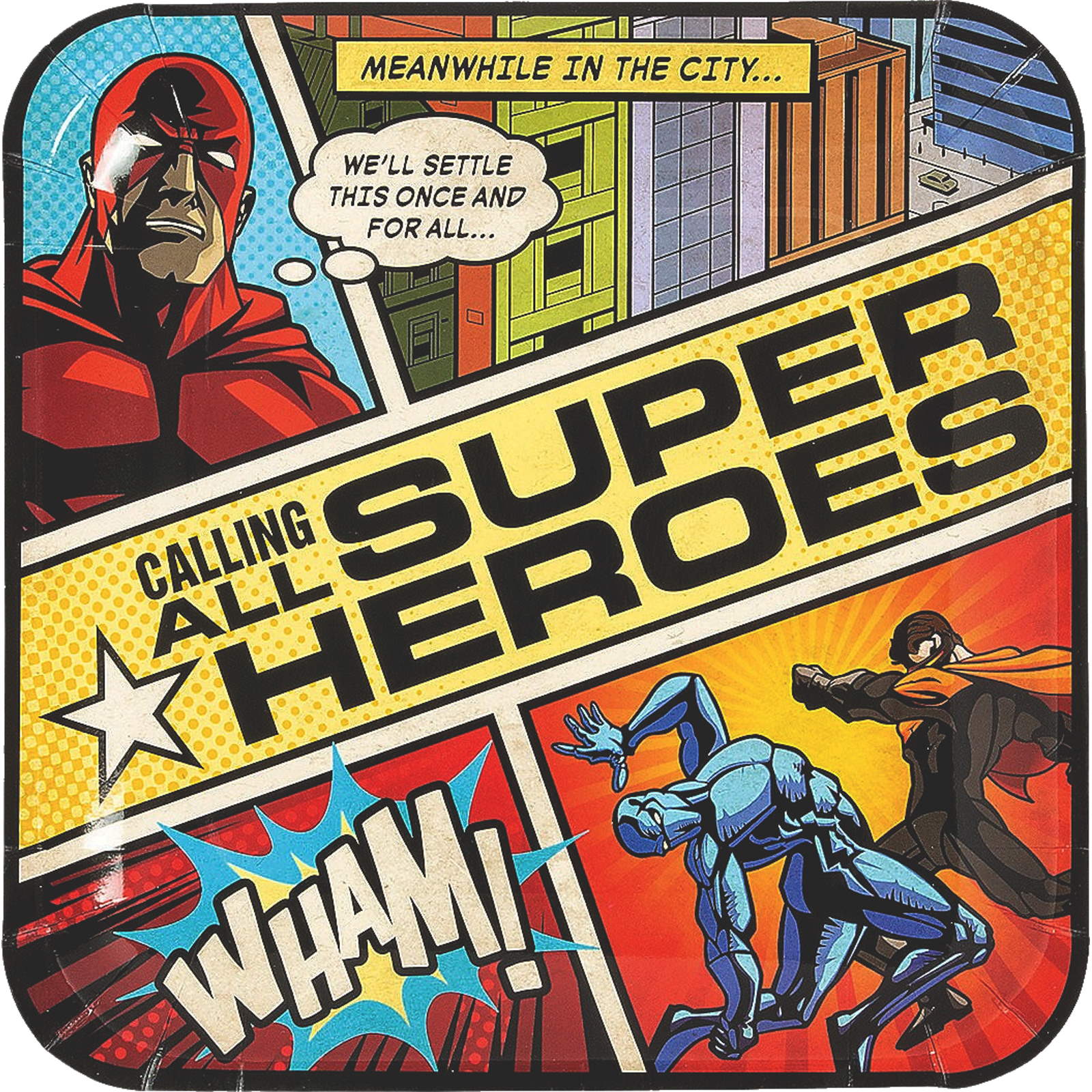 Comic Superhero Large Square Paper Plates (Pack of 8)