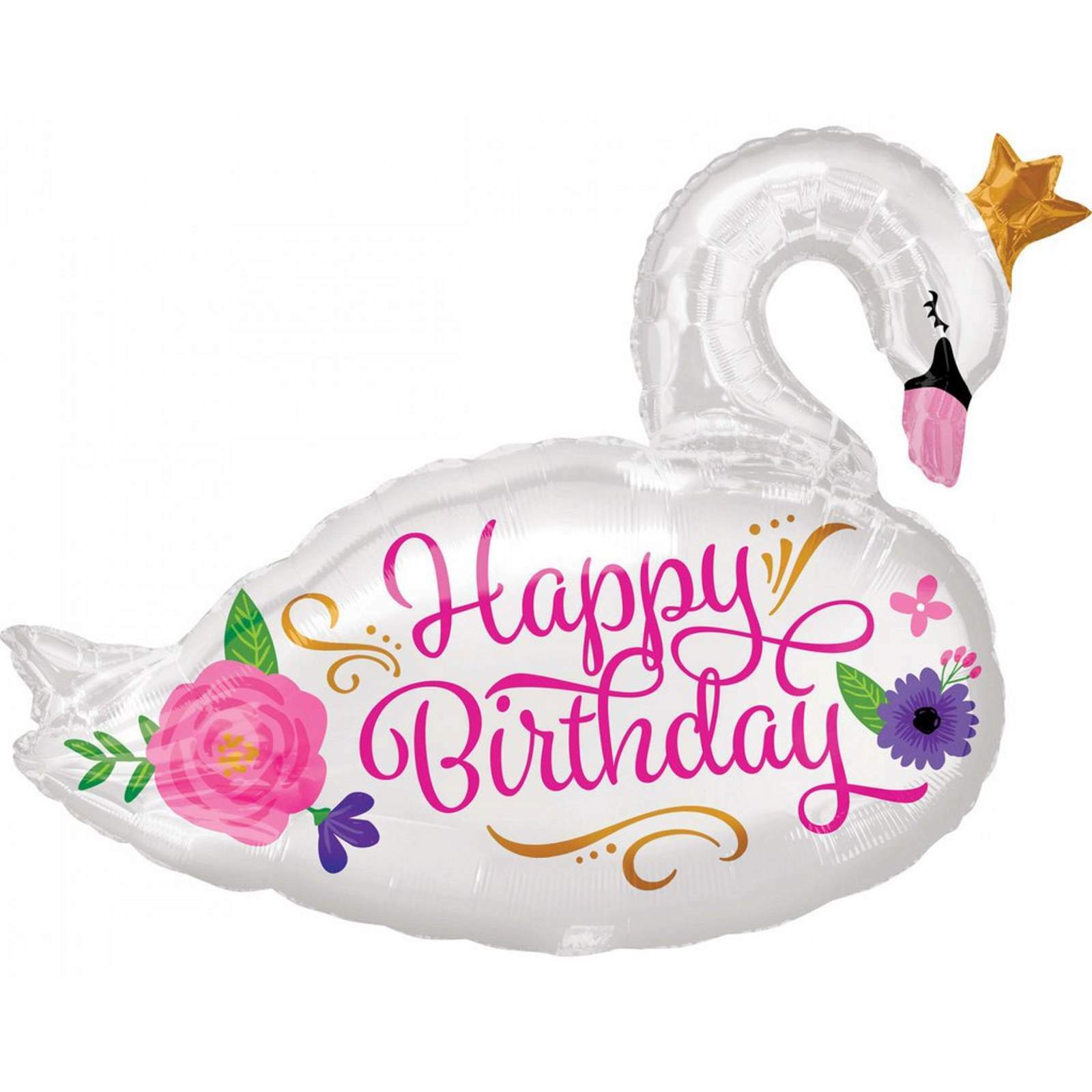 Sweet Swan Happy Birthday Supershape Helium Balloon 73cm