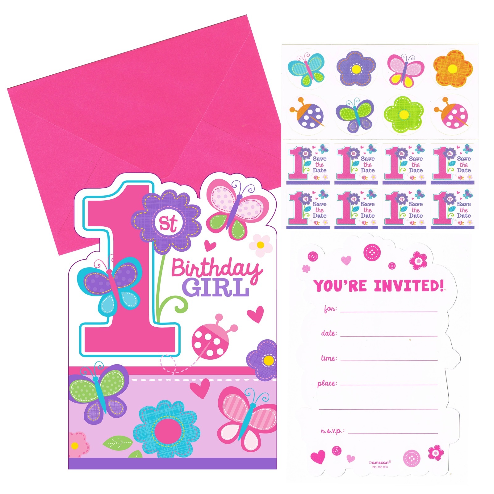 Sweet Birthday Girl 1st Birthday Party Invitations (Pack of 8)