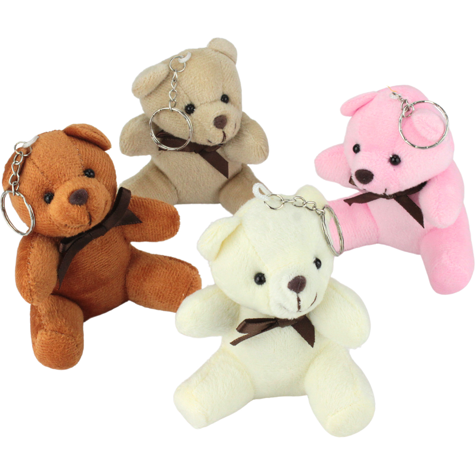 Pack of 4 Plush Teddy Bear Keyrings