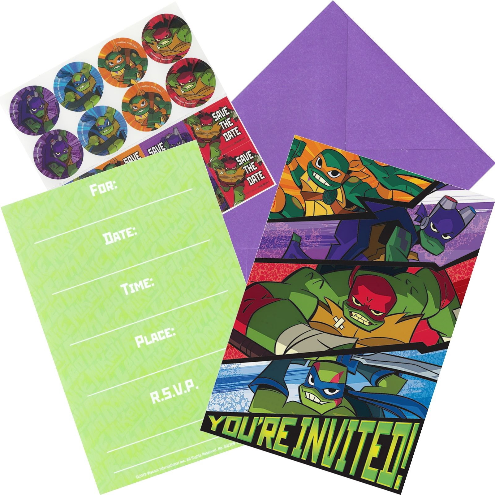 Rise of The Teenage Mutant Ninja Turtles Party Invitation Set (Pack of 8)