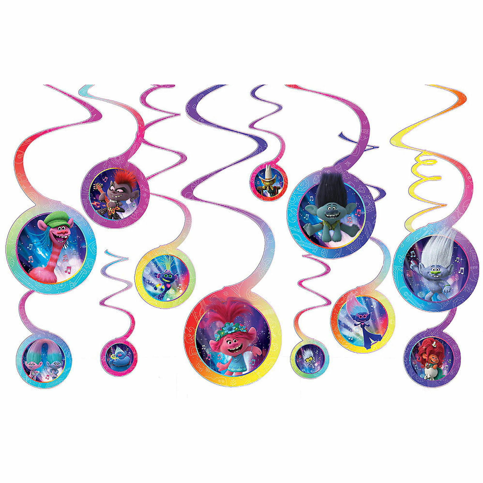 Trolls World Tour Swirl Decorations (Pack of 12)