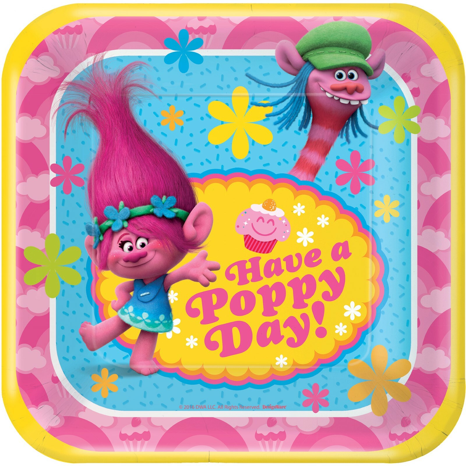 Trolls Small Square Paper Plates (Pack of 8)