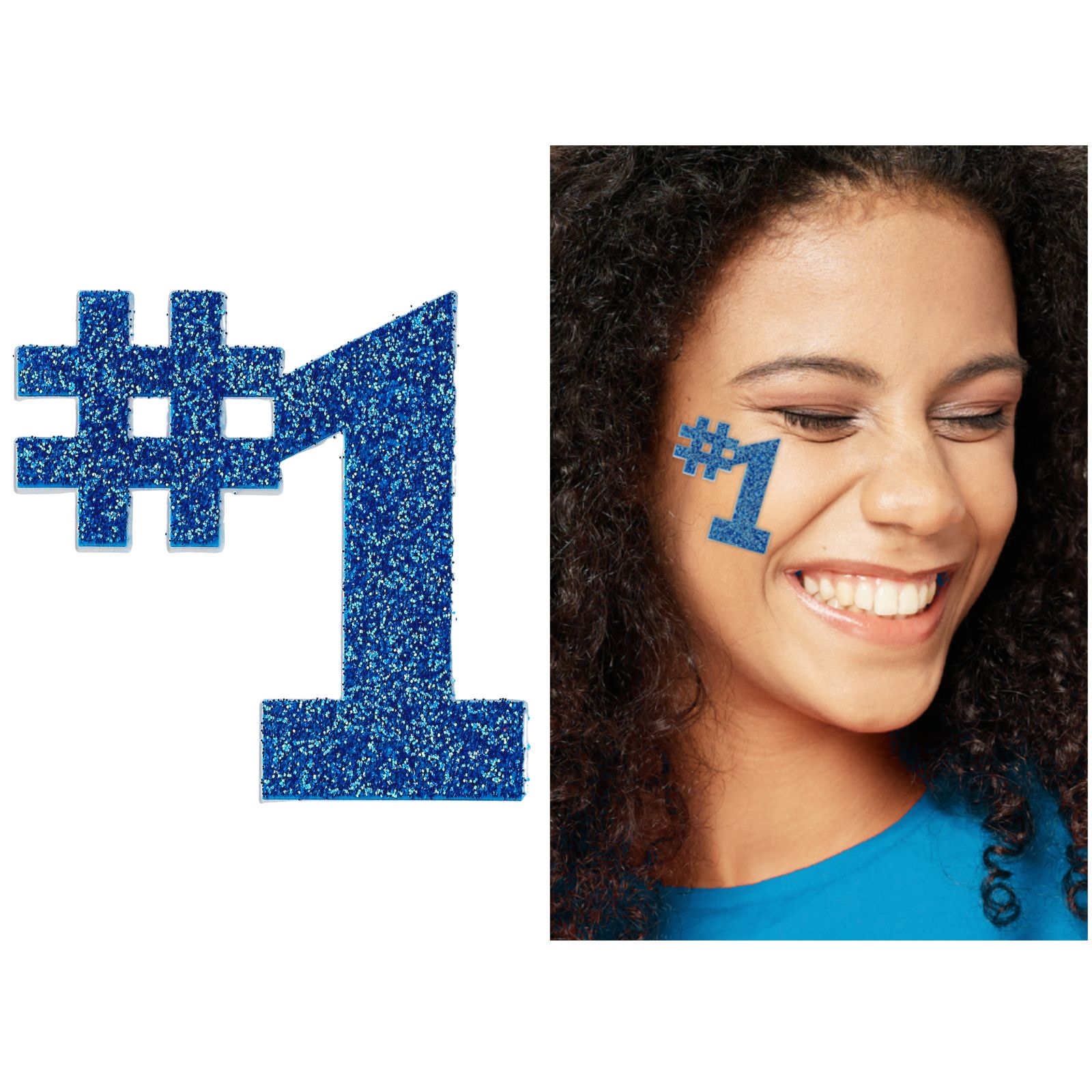 Blue Number 1 Glitter Body Jewellery