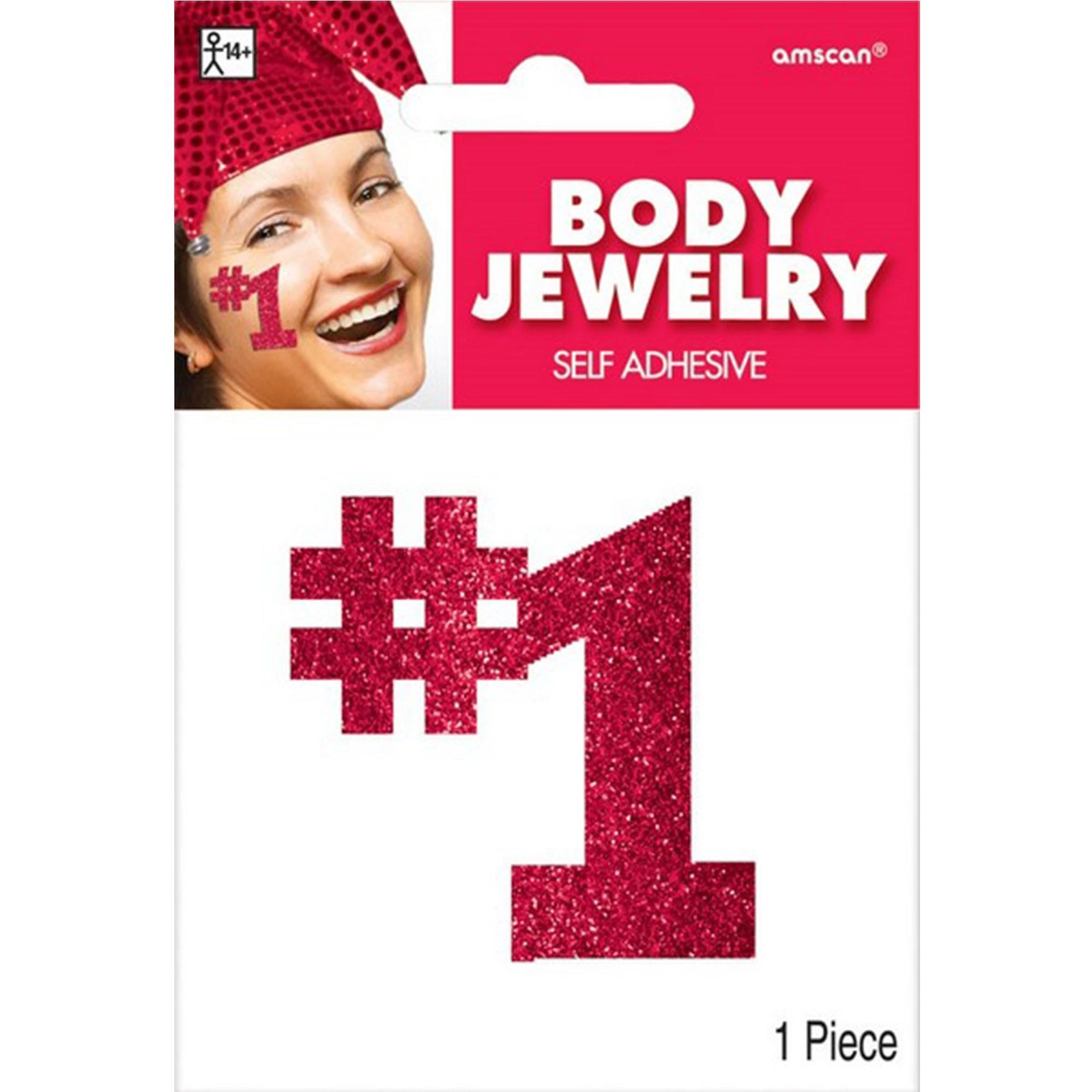 Red Number 1 Glitter Body Jewellery 