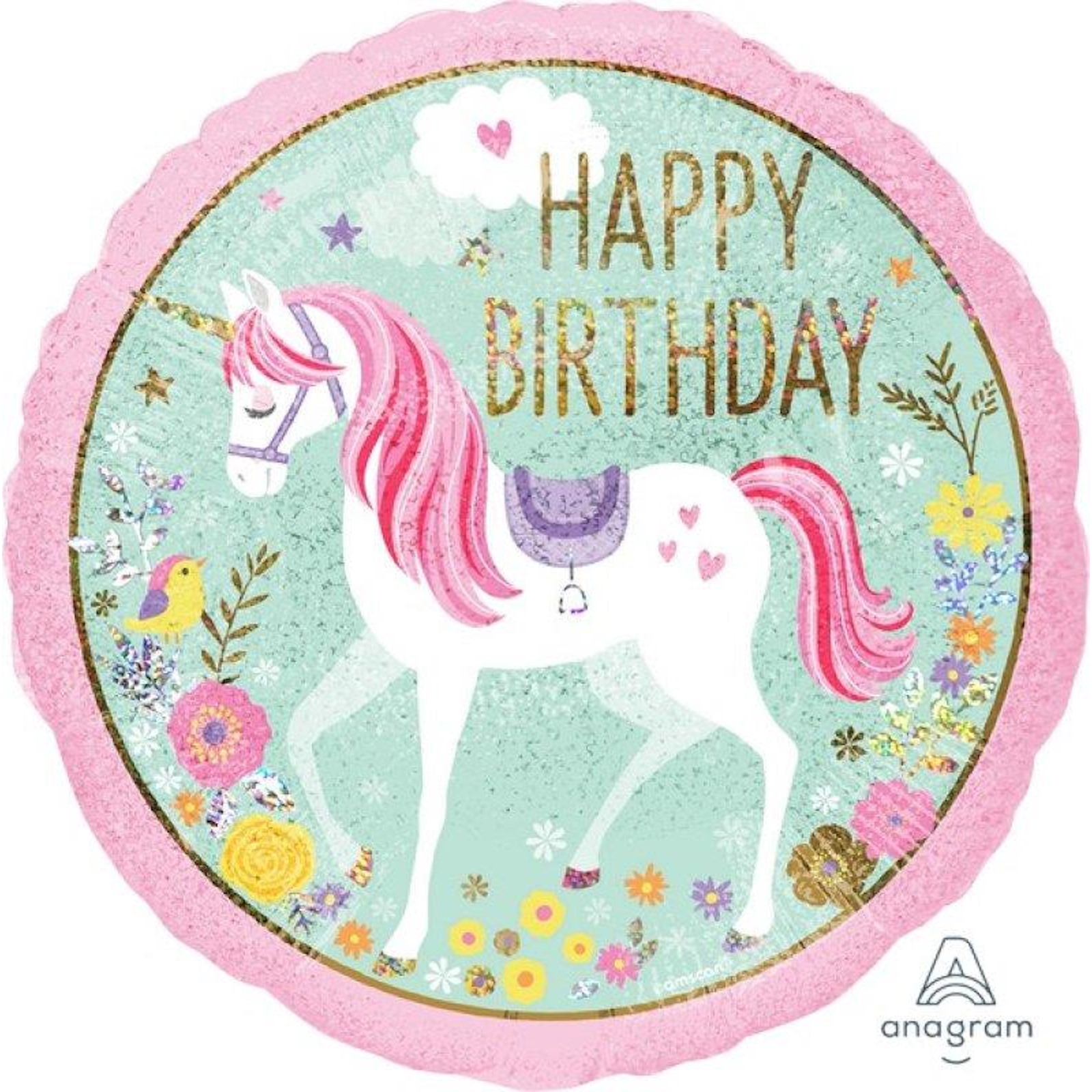 Magical Unicorn Happy Birthday 2 Sided Holographic 45cm Foil Balloon