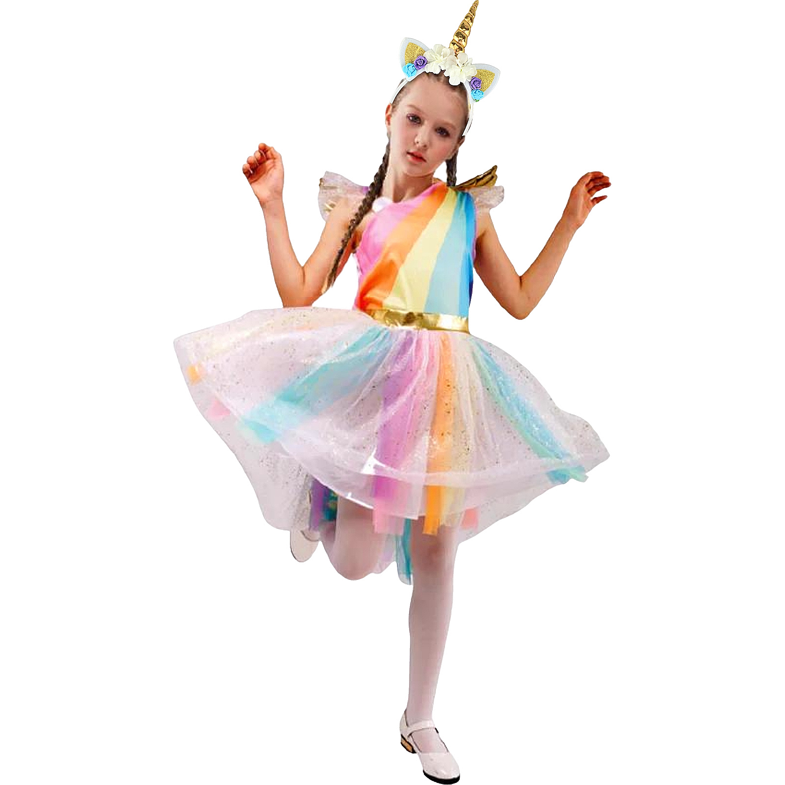 Rainbow Unicorn Dress Girls Costume 6-9 Years 