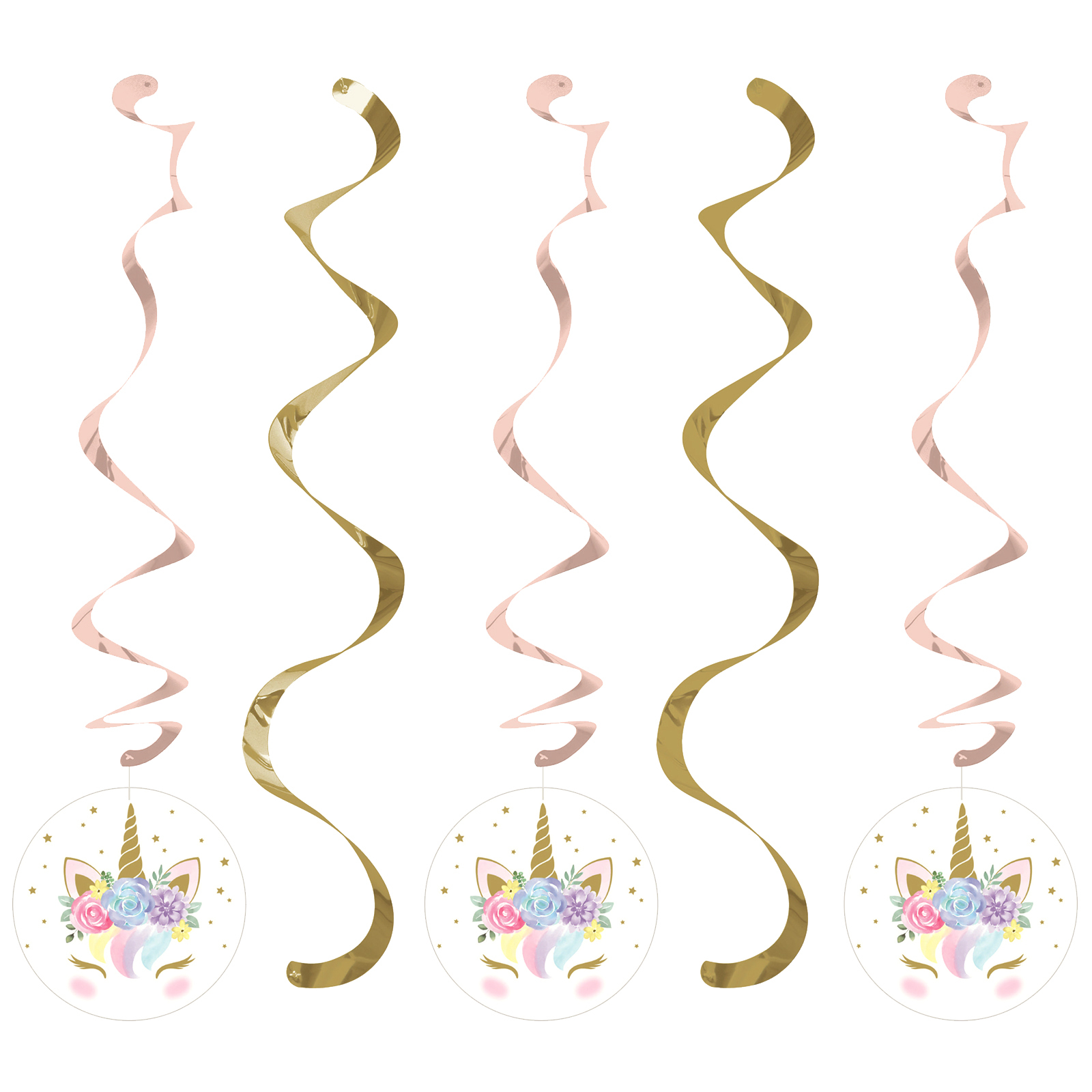 Floral Unicorn Swirl Decorations (Pack of 5)