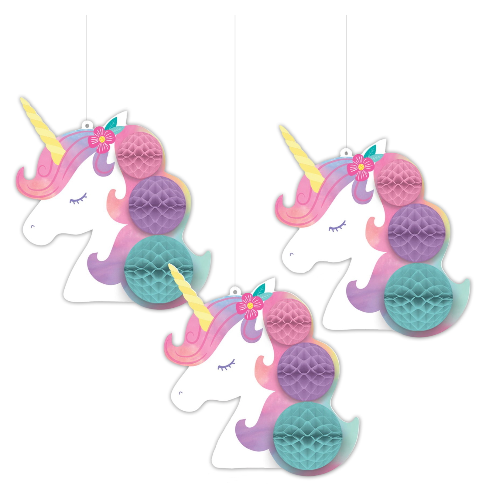 Enchanted Unicorn Honeycomb Hanging Decorations (Set of 3)