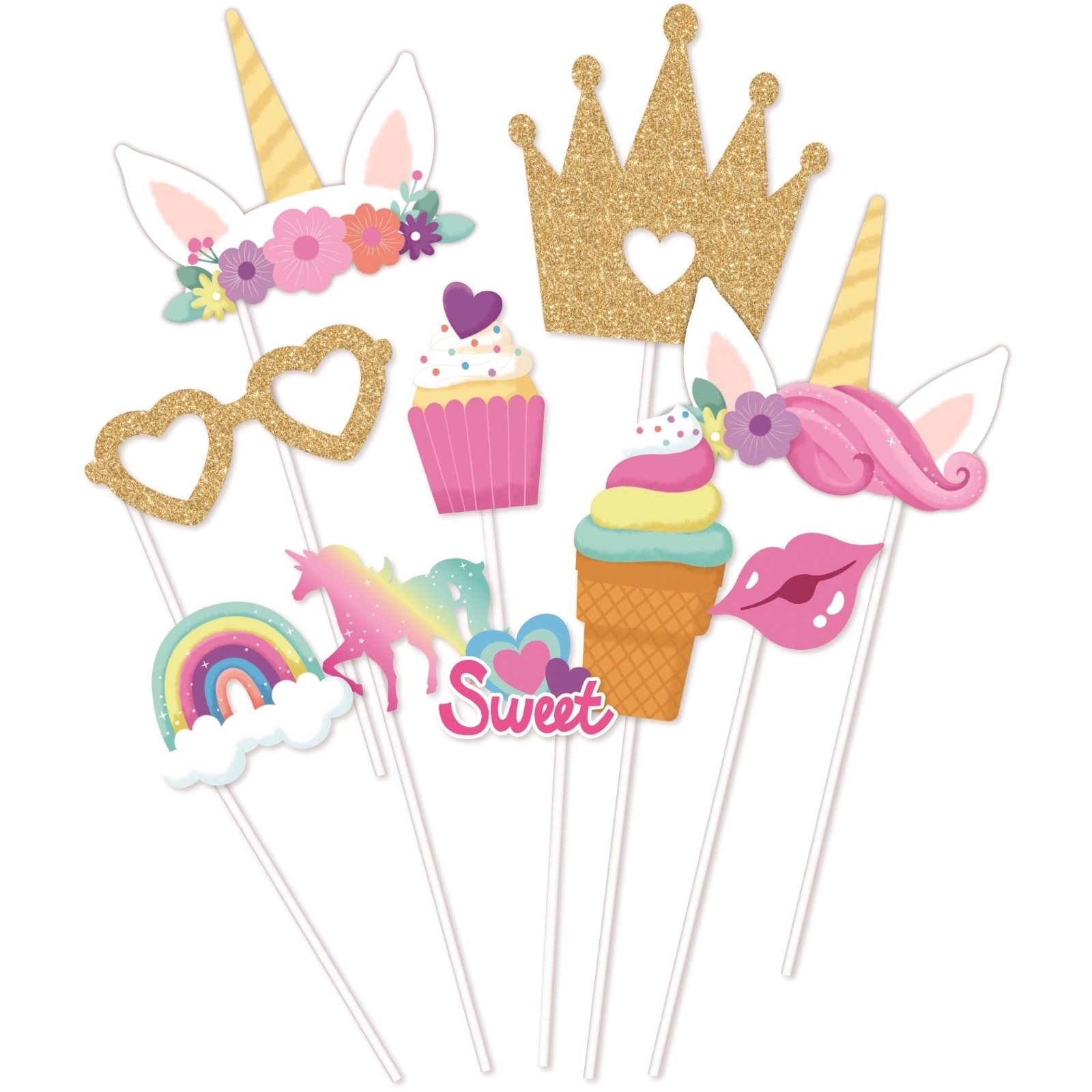 Rainbow Unicorn Photo Props (Pack of 10)