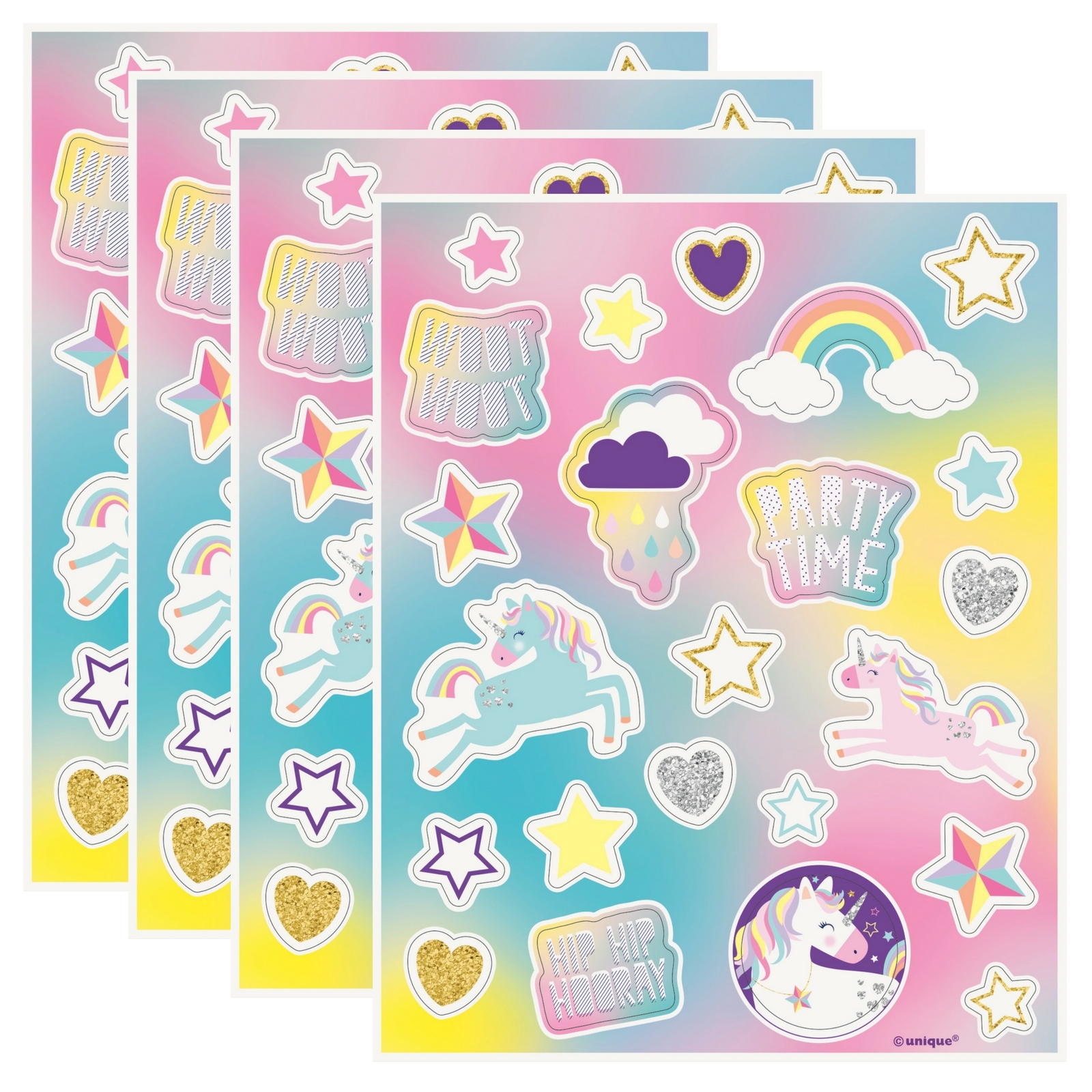 Hip Hip Hooray Unicorn Stickers (4 Sheets)