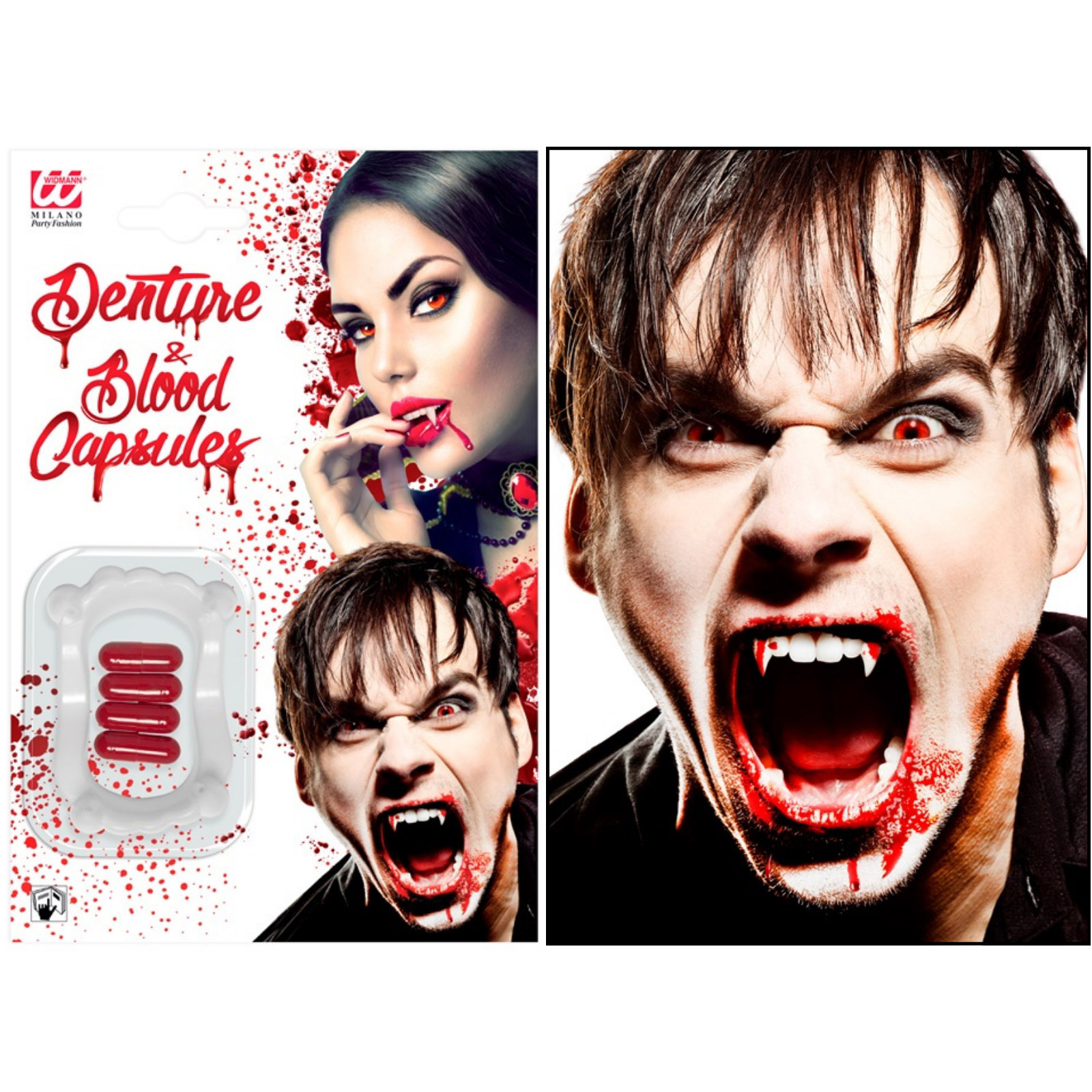 Vampire Teeth and Fake Blood Capsules