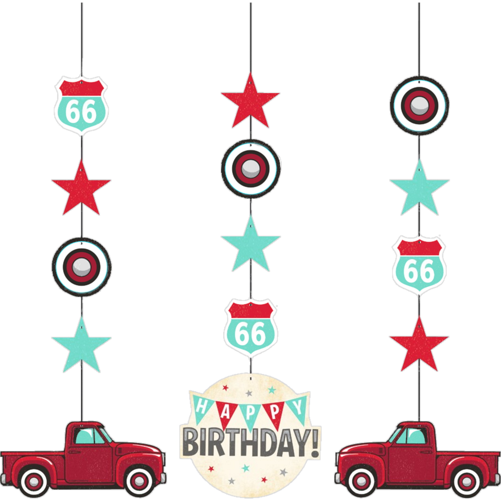 Vintage Red Truck Hanging Decorations (Pack of 3)
