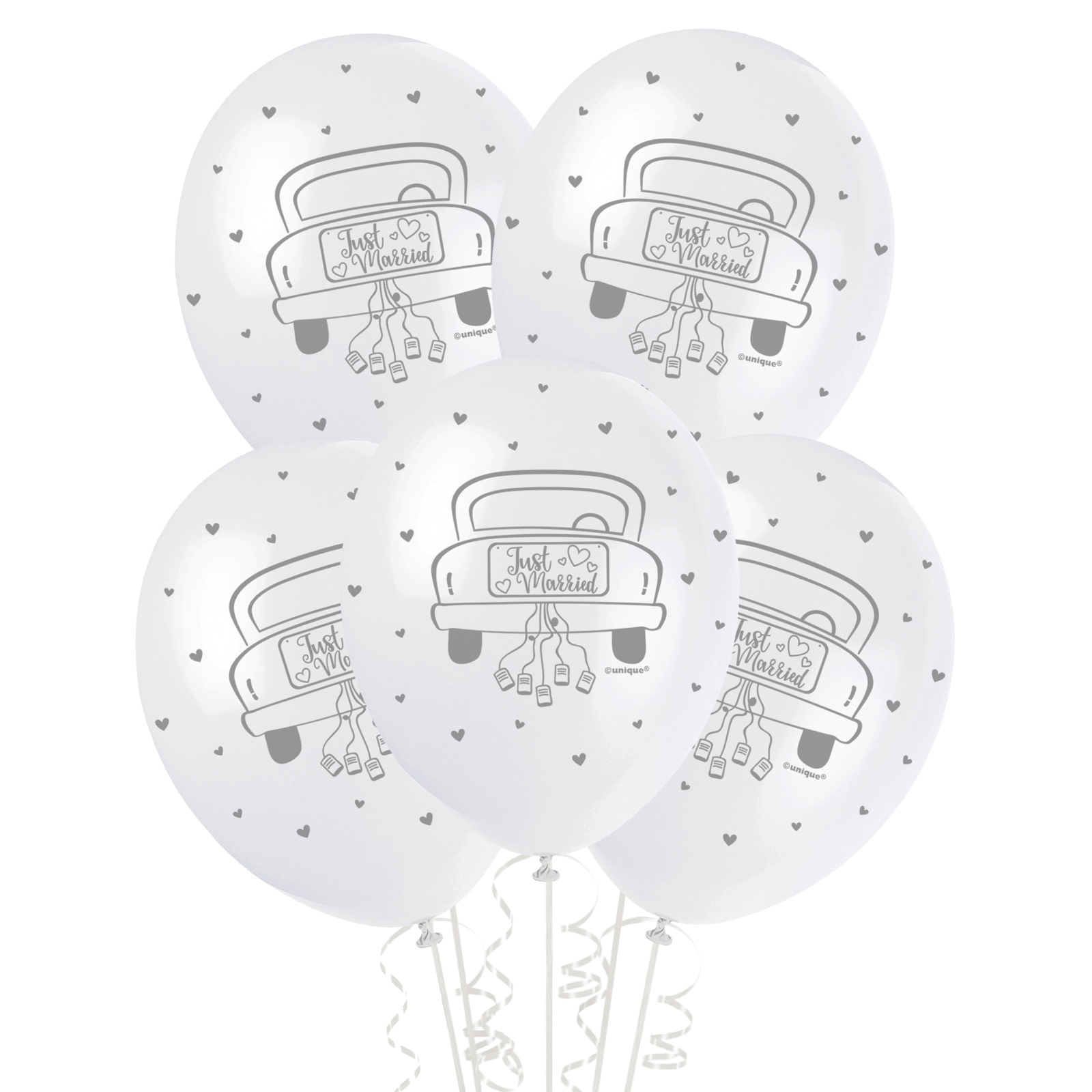 Just Married White & Silver Balloons (Pack of 5)