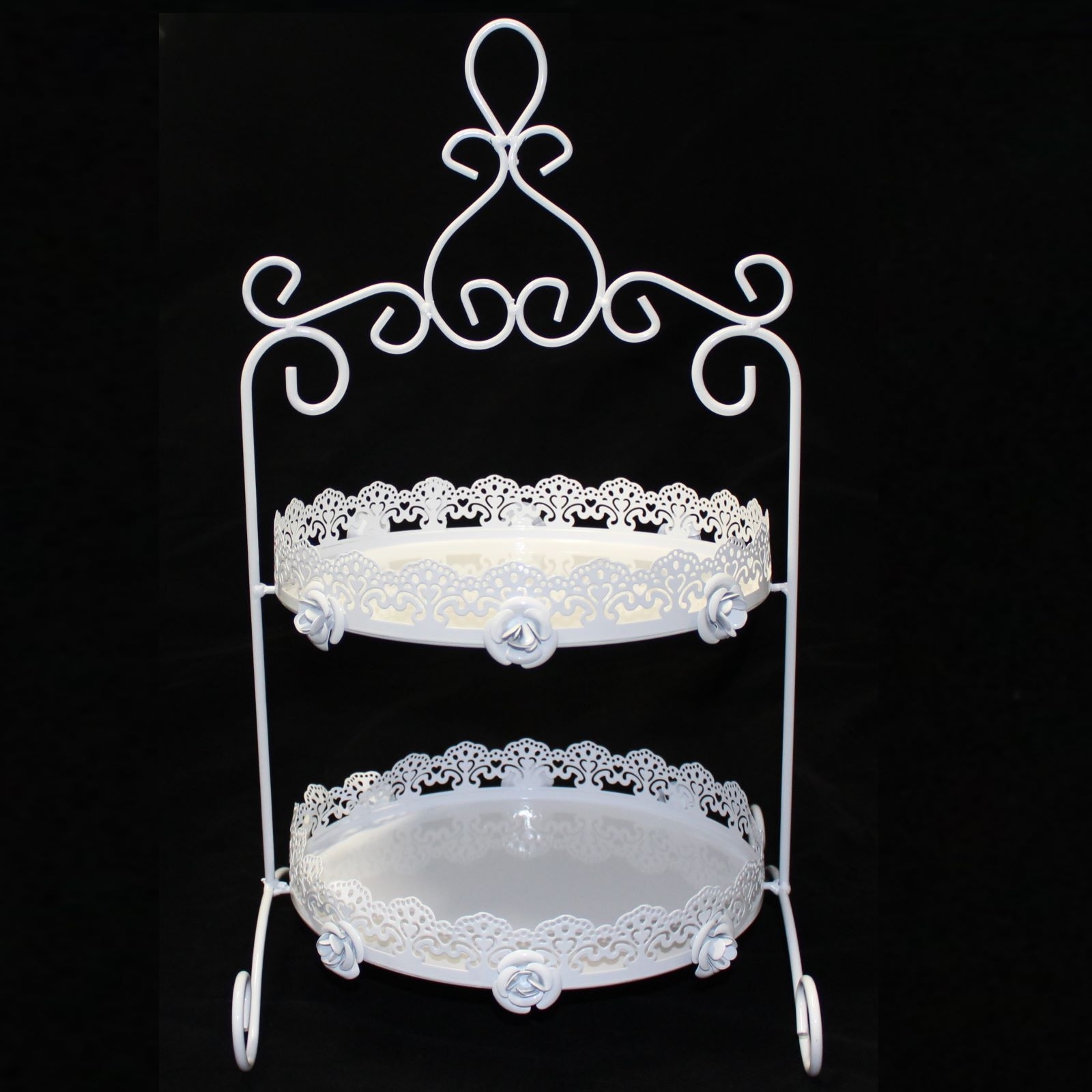 White Metal Lace 2 Tier Cupcake Stand