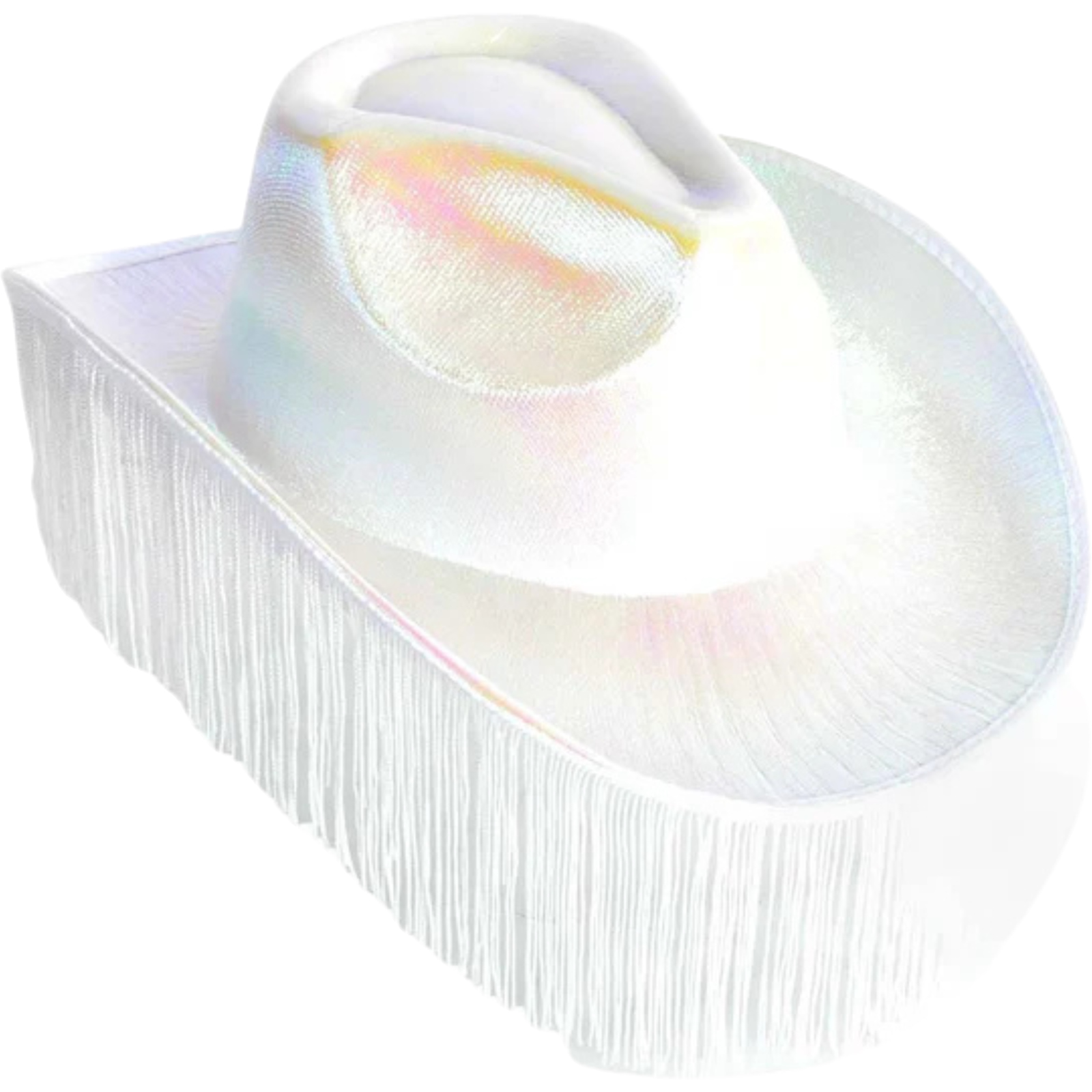 Metallic White Cowboy Hat With Fringe 