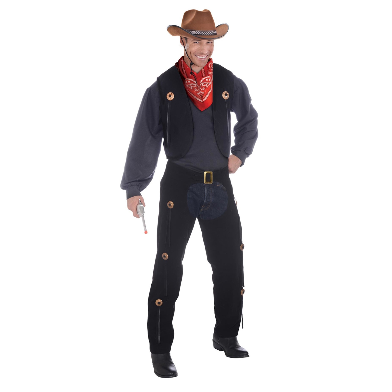 Men's Wild West Cowboy Vest & Chaps Costume Large