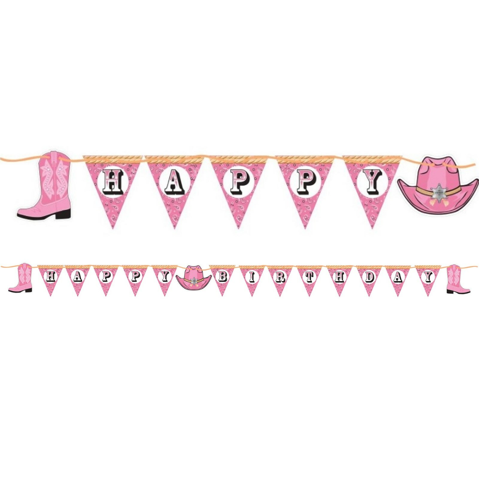 Pink Bandana Cowgirl Happy Birthday Banner