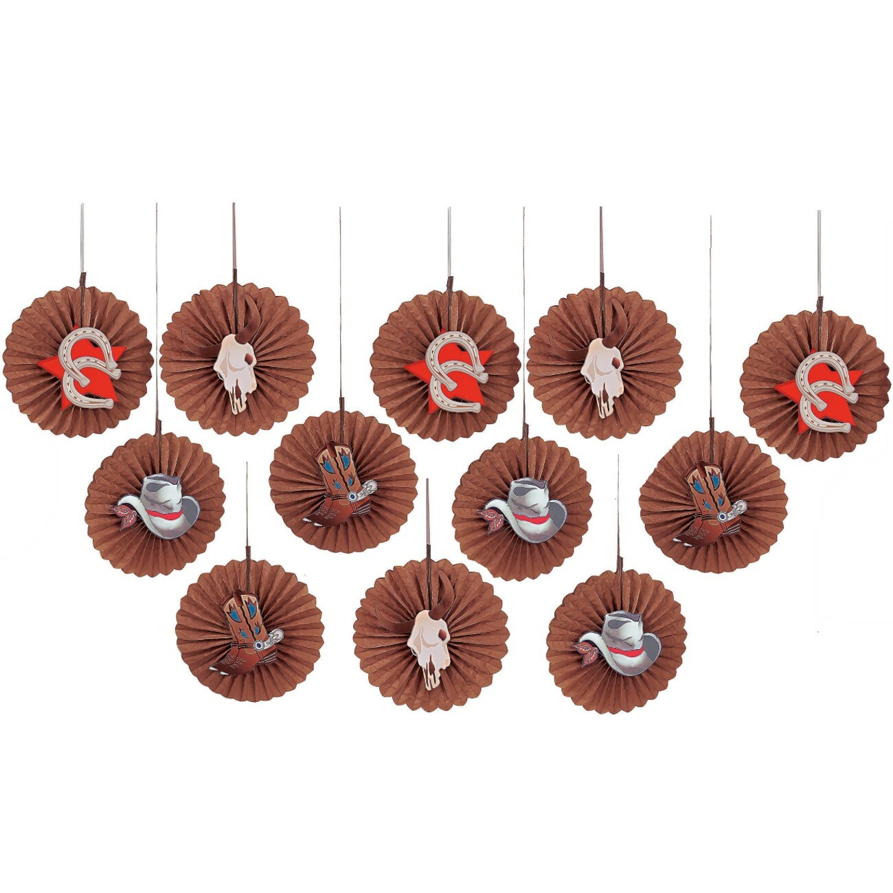 Western Paper Fan Decorations (Pack of 12)