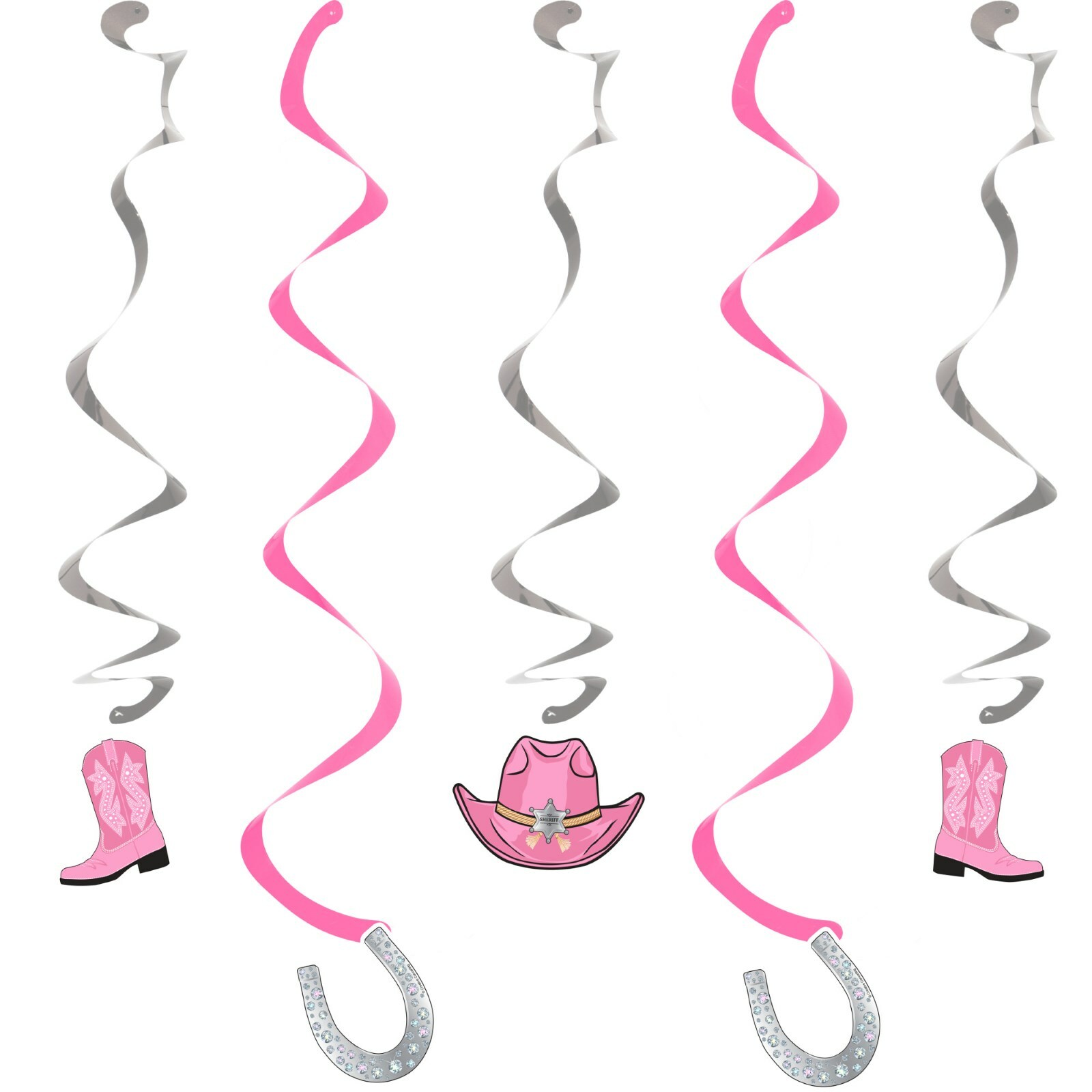 Pink Bandana Cowgirl Swirl Decorations (Pack of 5)