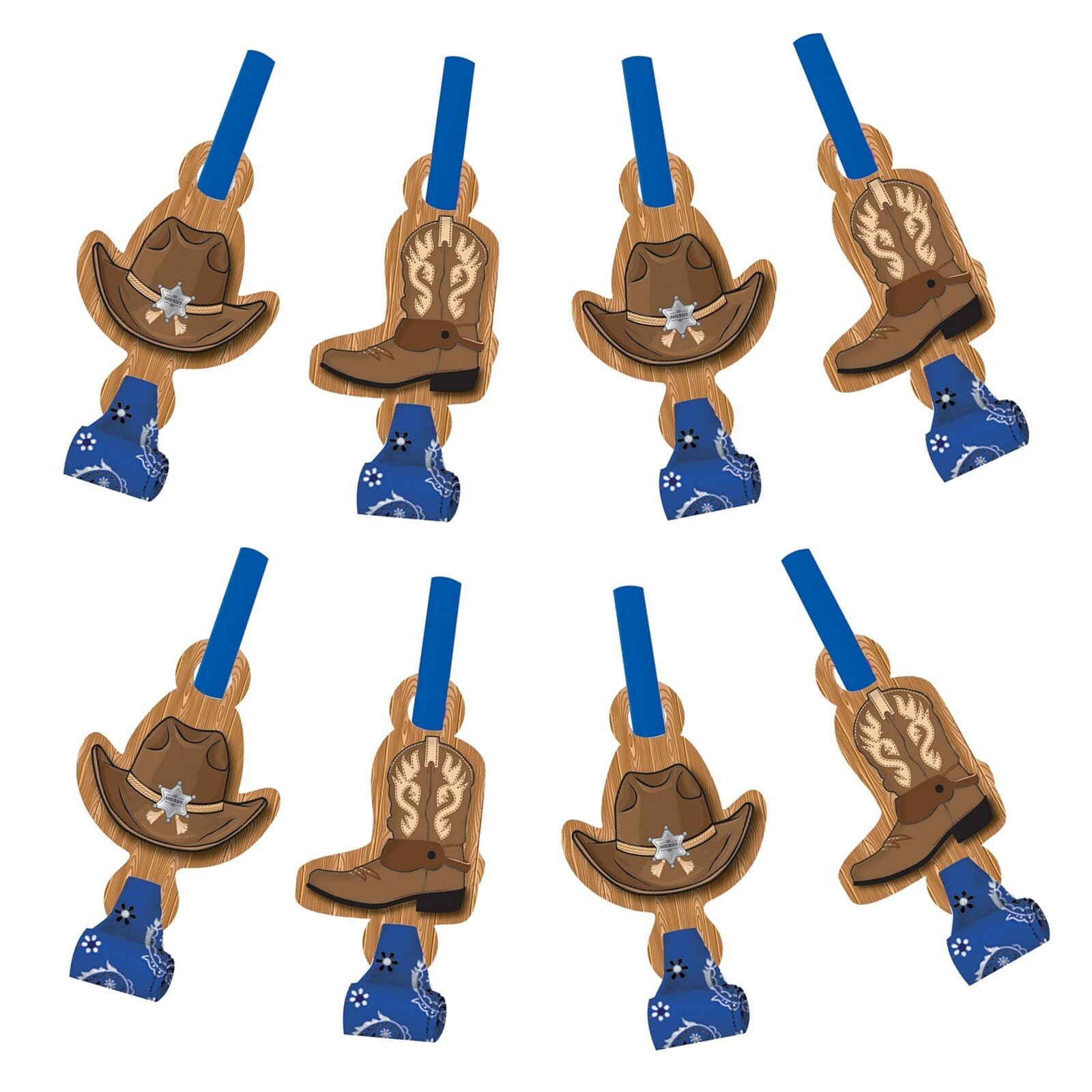 Blue Bandana Cowboy Party Blowers (Pack of 8)