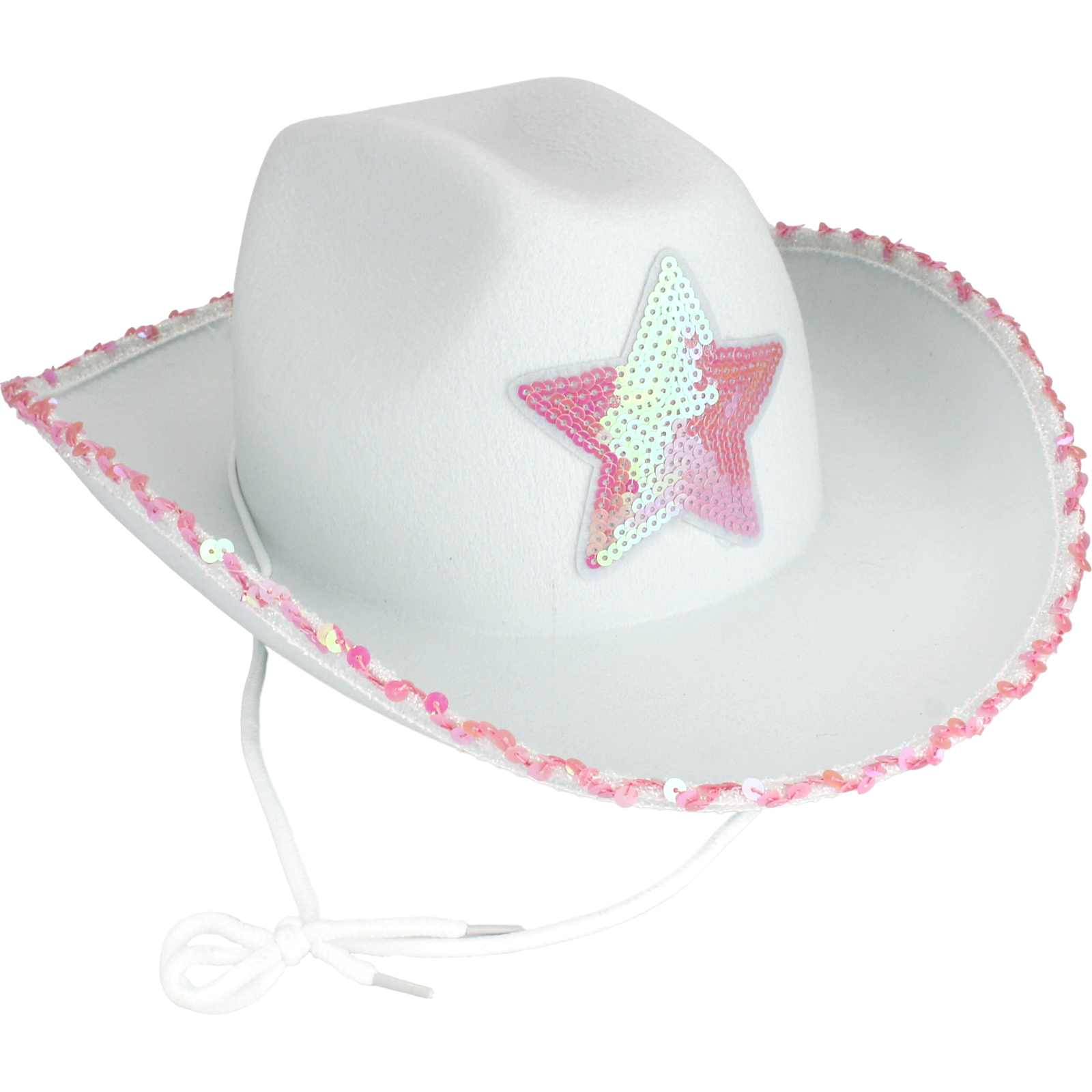 White & Iridescent Cowboy Star Hat With Pink Sequins