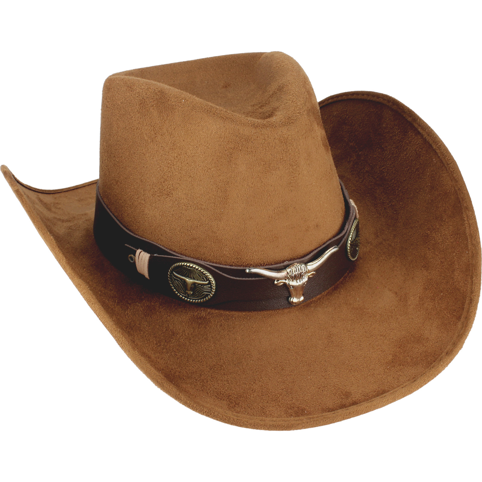 Adults Brown Cowboy Hat with Decorative Cow Head Band