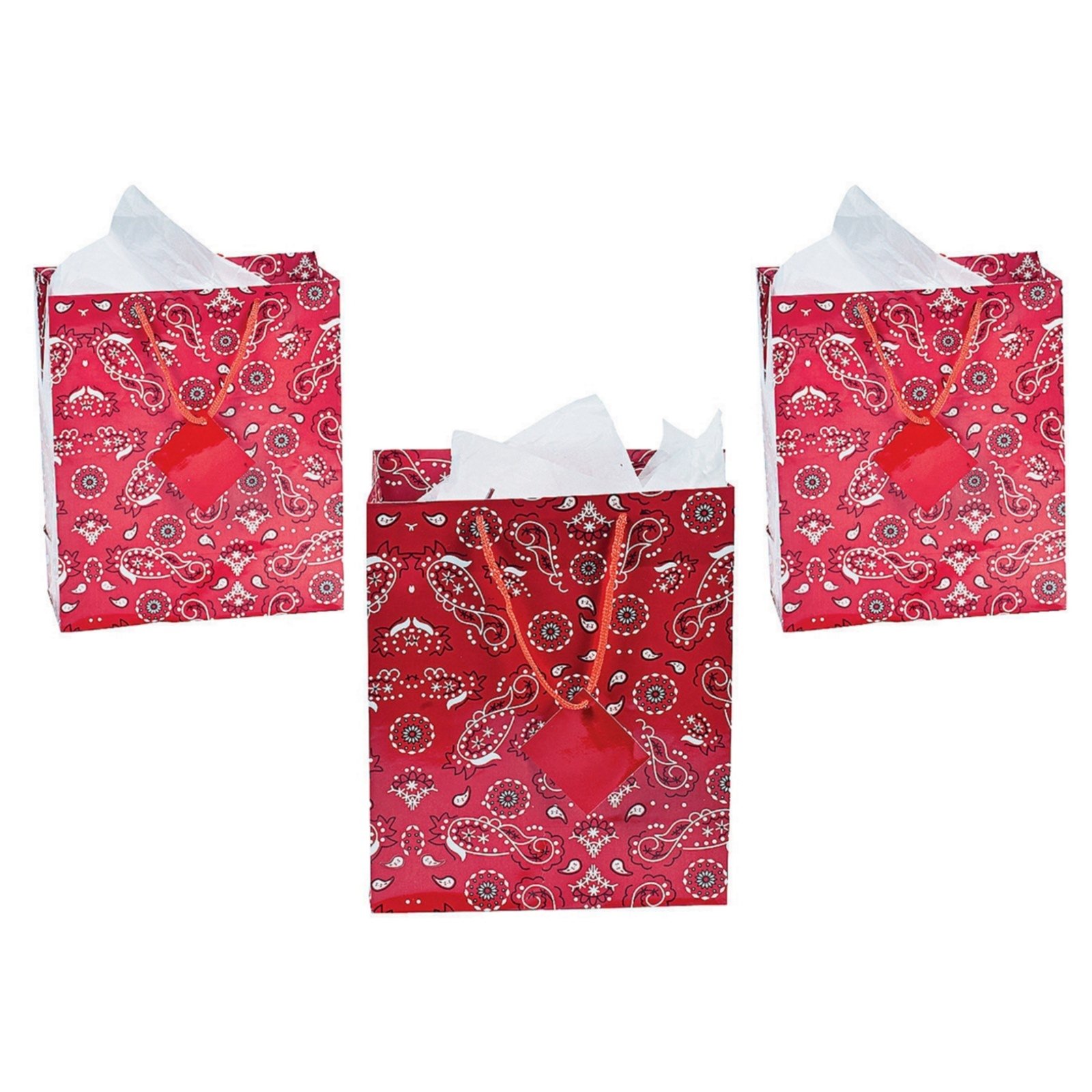 Red Bandana Paper Gift Bags Medium (Pack of 12)