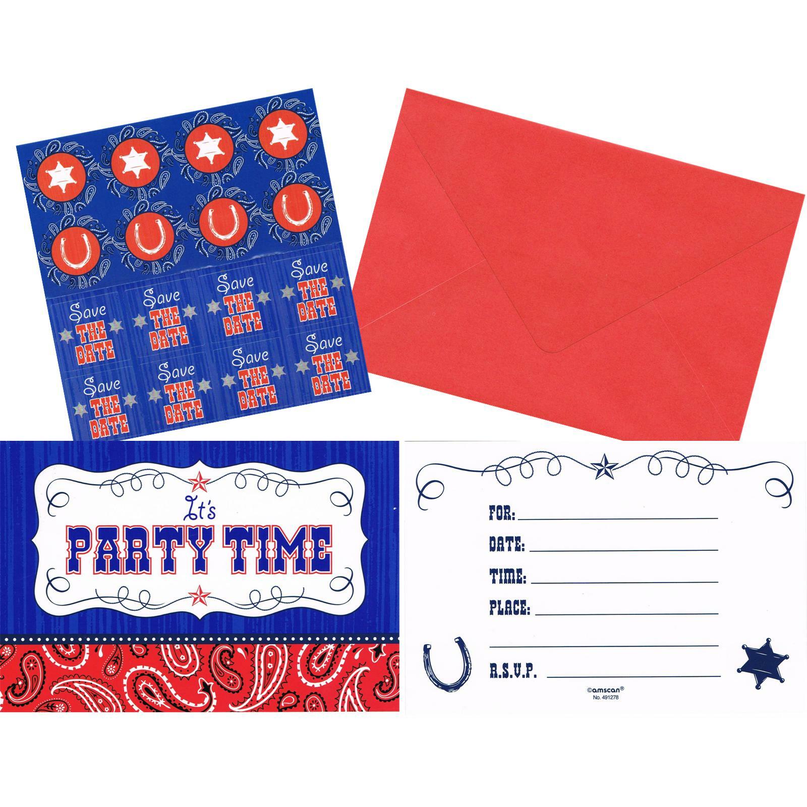 Bandana and Blue Jeans Western Party Invitation Set (Pack of 8)