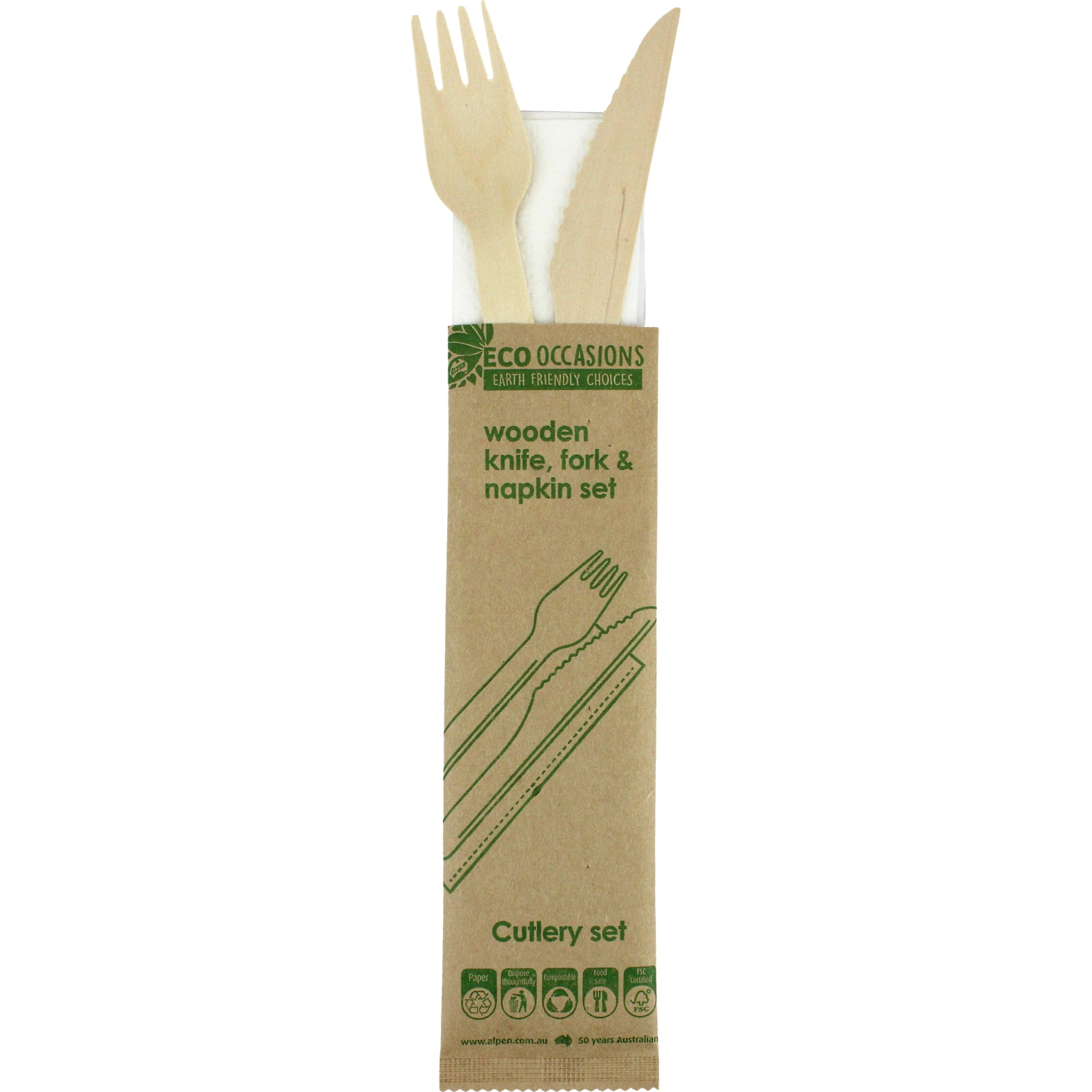 Eco Wooden Disposable Cutlery and Napkin Set