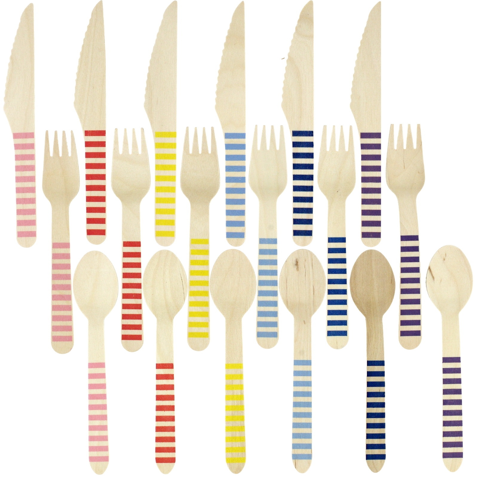 Multicolour Striped Wooden Cutlery Set (18 Piece)