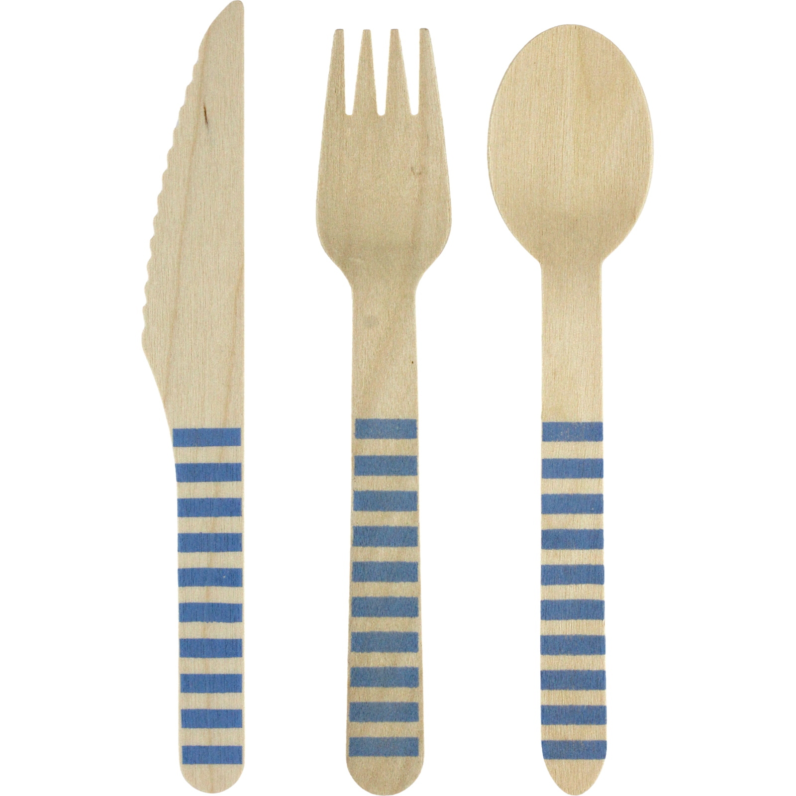 Blue Striped Wooden Cutlery Set (18 Piece)