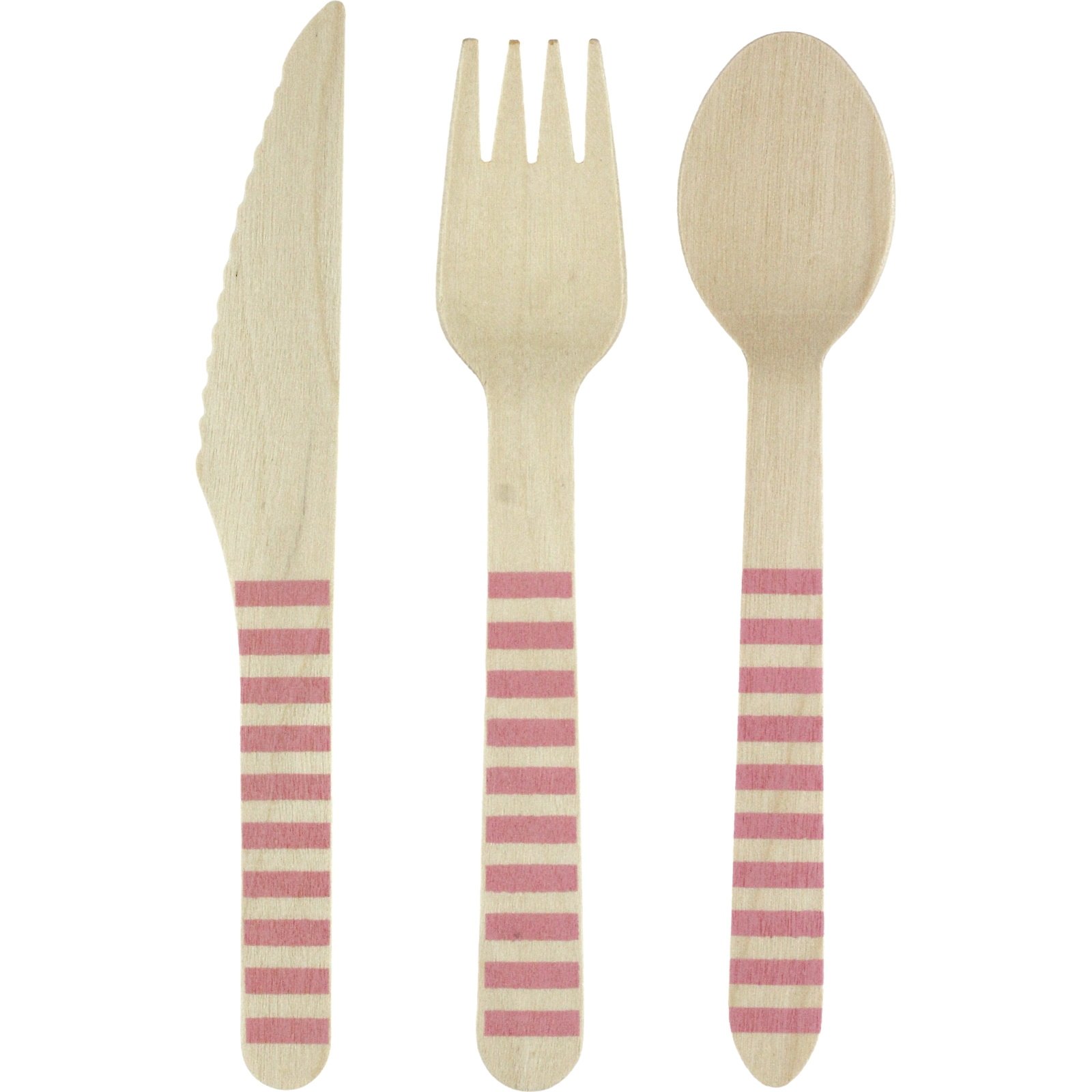 Pink Striped Wooden Cutlery Set (18 Piece)