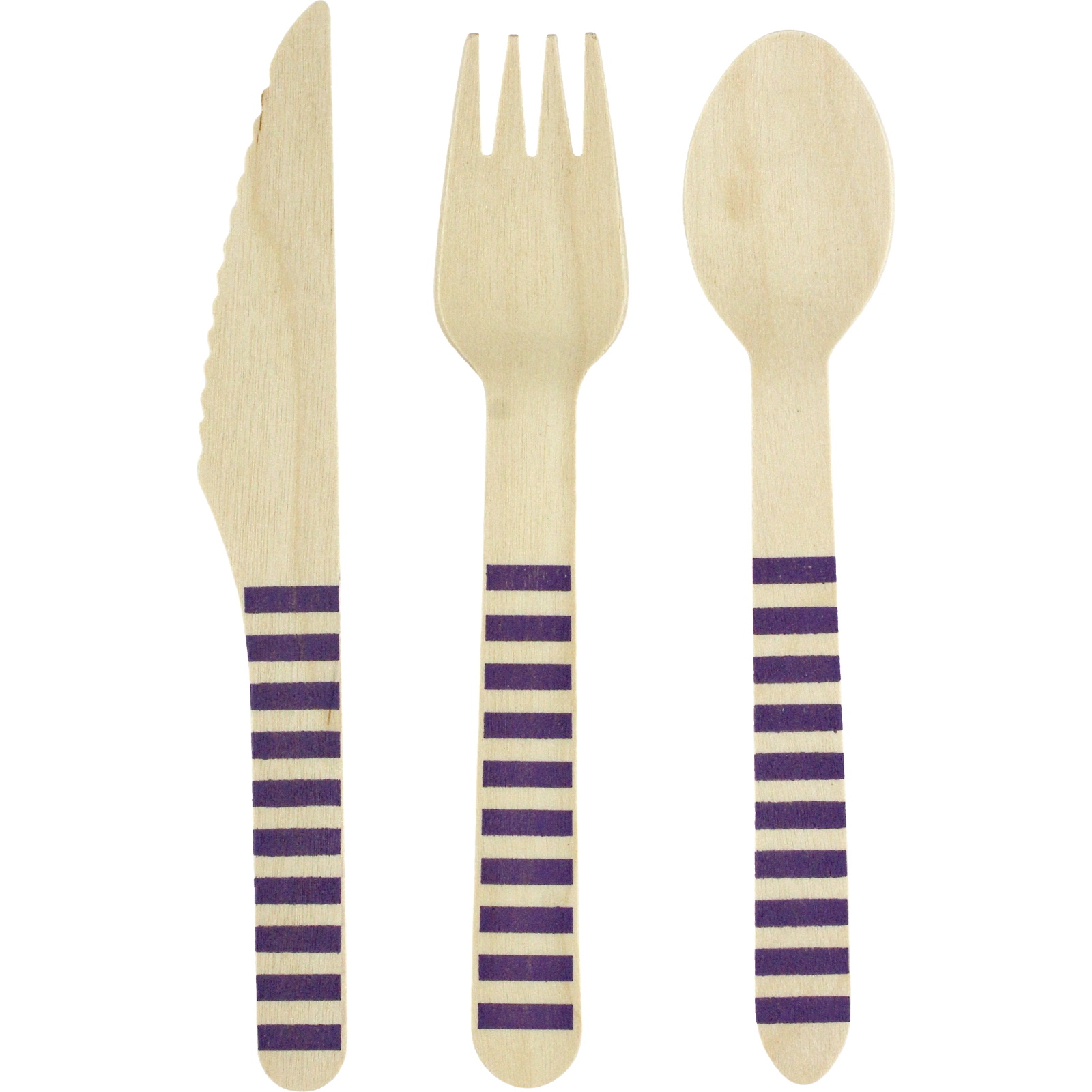 Purple Striped Wooden Cutlery Set (18 Piece)