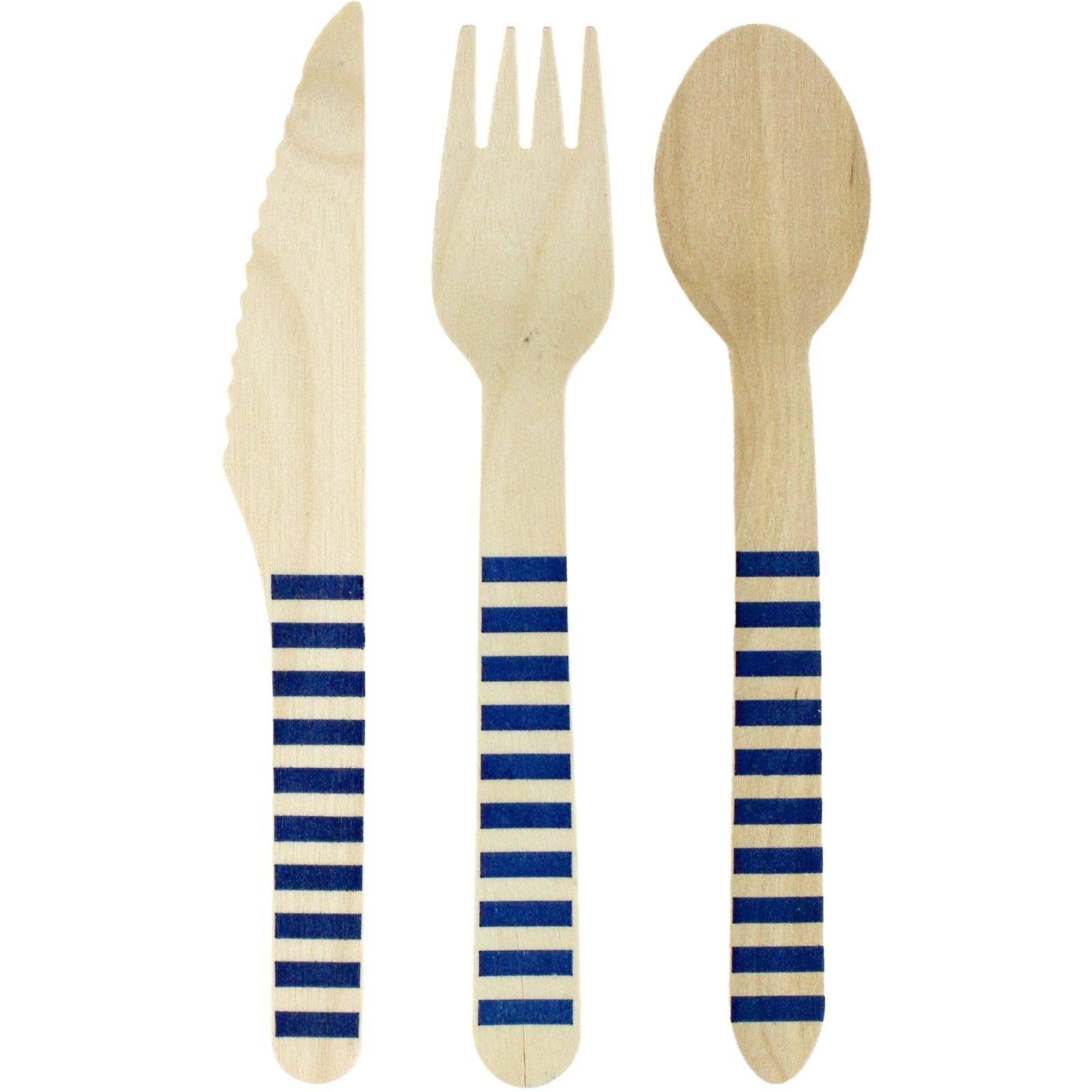 Royal Blue Striped Wooden Cutlery Set (18 Piece)