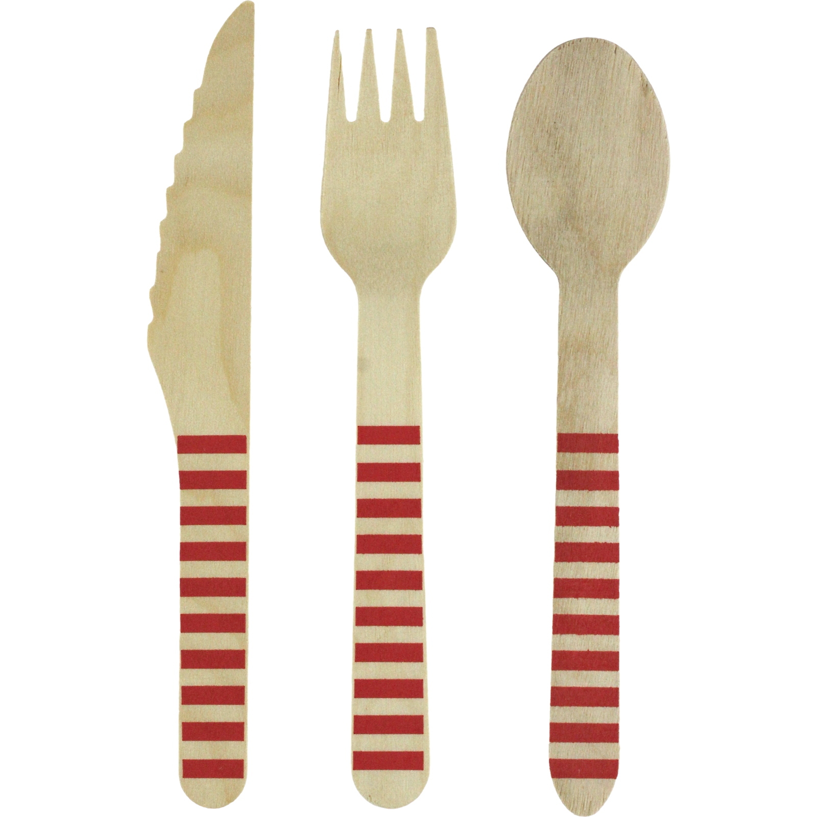 Red Striped Wooden Cutlery Set (18 Piece)
