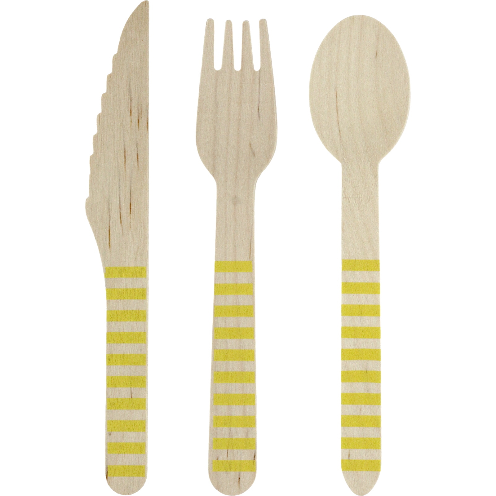 Yellow Striped Wooden Cutlery Set (18 Piece)